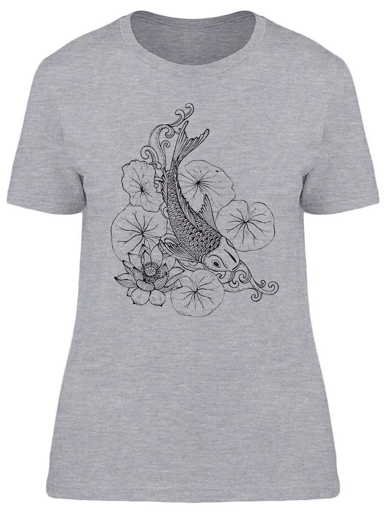 Women's Koi Fish & Botanical Print T-Shirt - Casual Wear, Street Style & Nature Lover Outfit