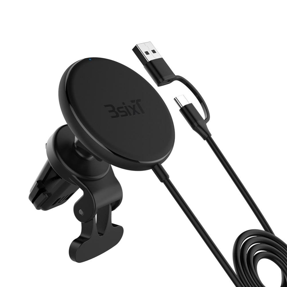 3sixT Magnetic Wireless Car Vent Mount 15W Fast Charger - Secure Phone Holder for iPhone, Samsung & Android - Perfect for Commuting, Road Trips & GPS Navigation