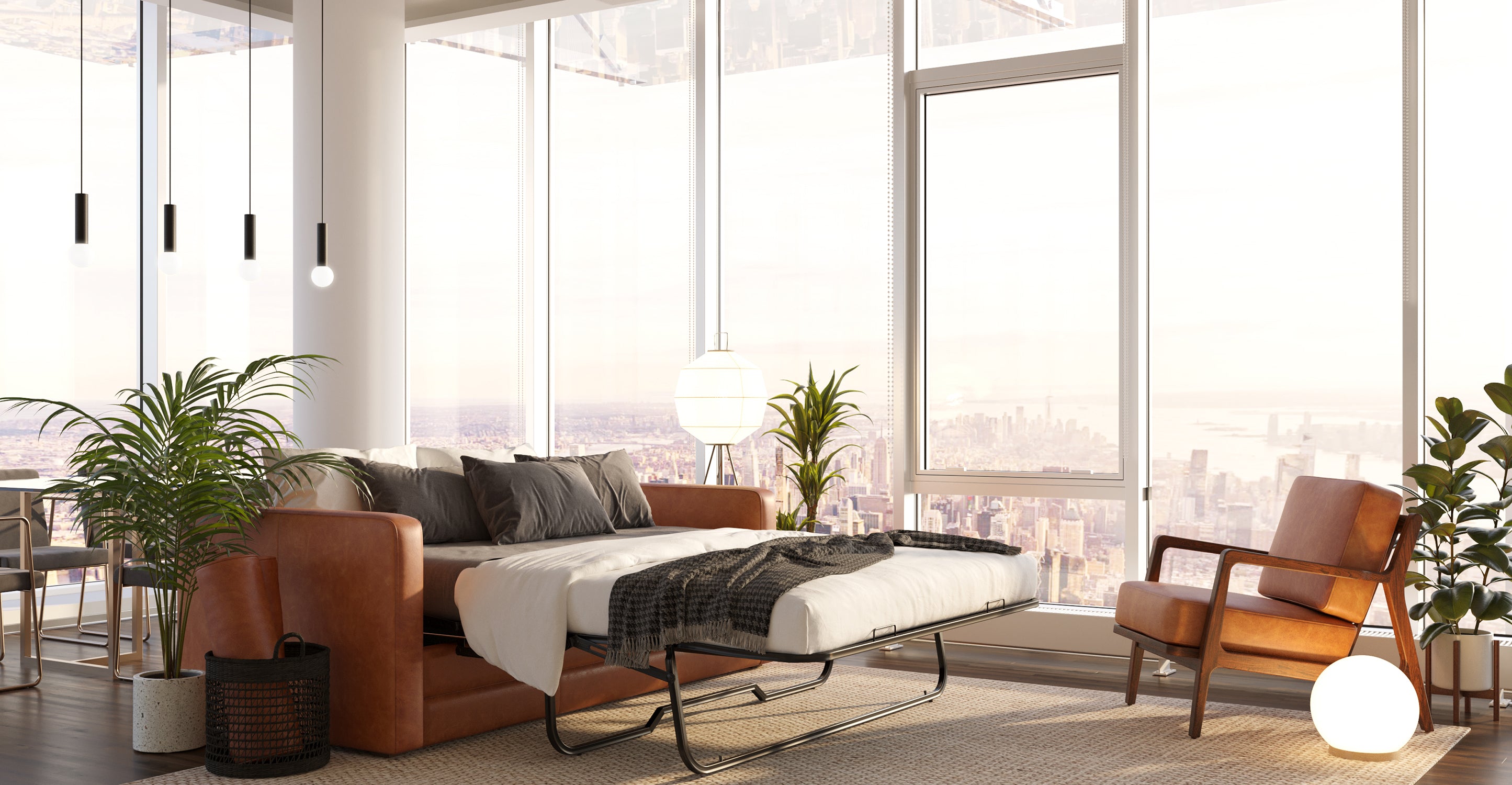 Napa 82 Leather Pull Out Convertible Sleeper Sofa - Premium Genuine Leather Sectional Couch with Chaise Lounge for Living Room, Bedroom & Guest Room | Perfect for Small Spaces, Apartments & Home Theater