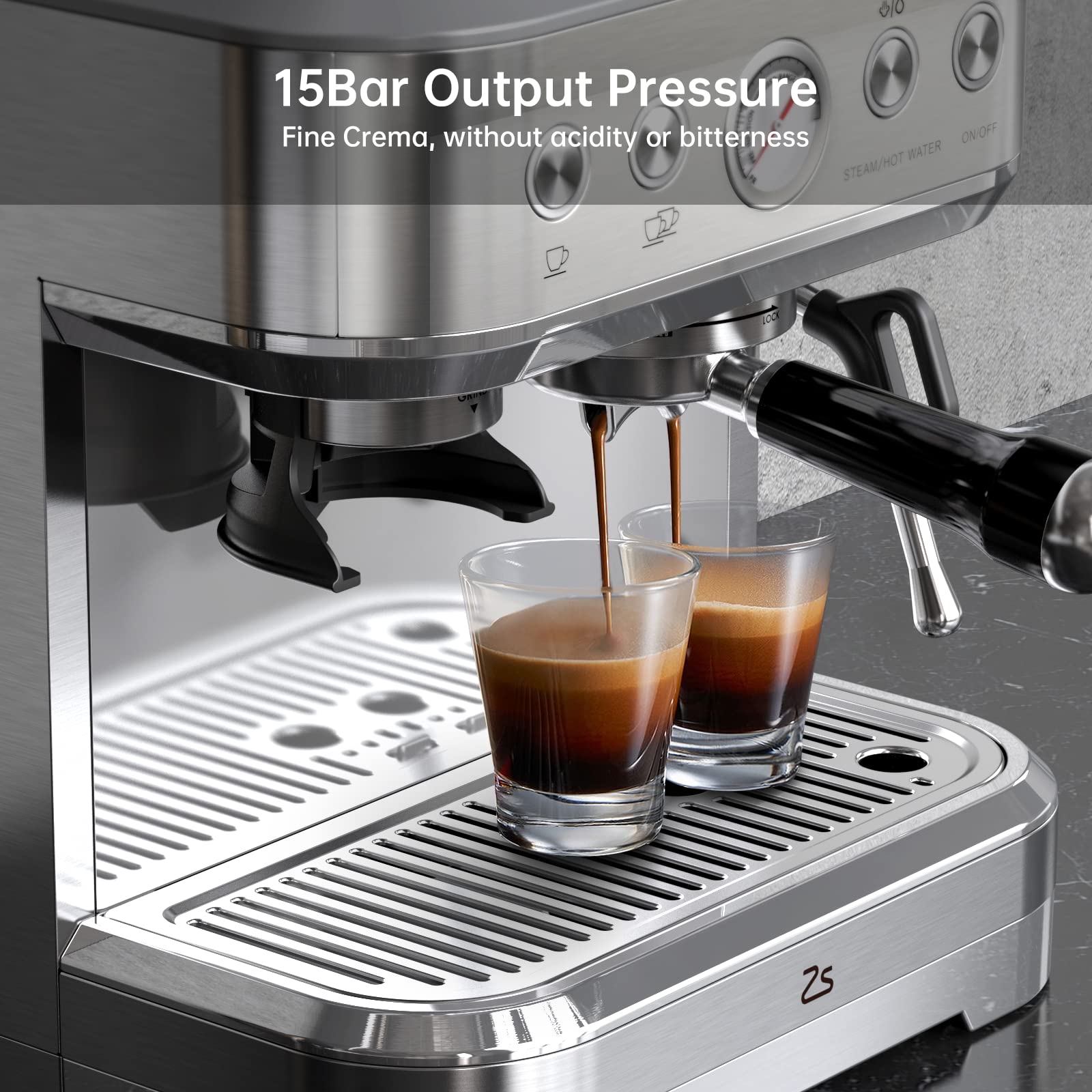 20 Bar Semi-Automatic Espresso Machine with Built-in Grinder & Milk Frother - Stainless Steel Coffee Maker for Latte & Cappuccino - 95oz Large Water Tank - Perfect for Home, Office & Cafe Use