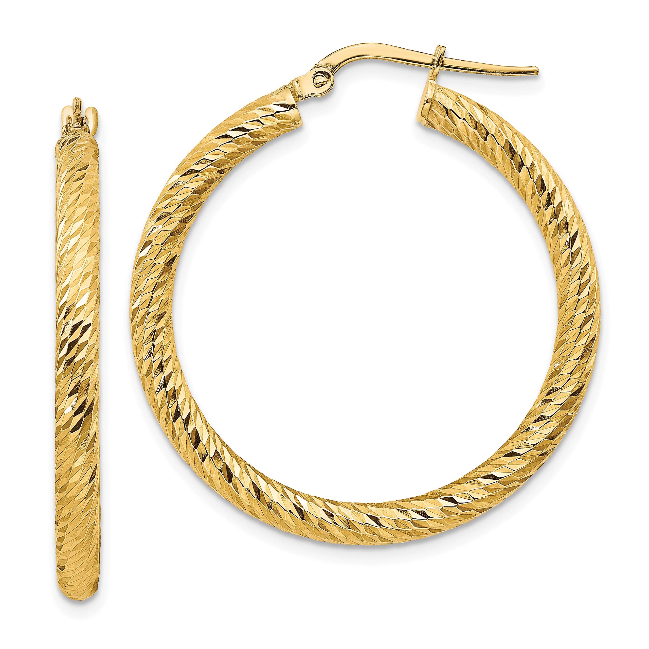 3mm Diamond-Cut Polished Round 14k Gold Hoop Earrings for Women - Classic Everyday Jewelry for Work, Date Night & Special Occasions