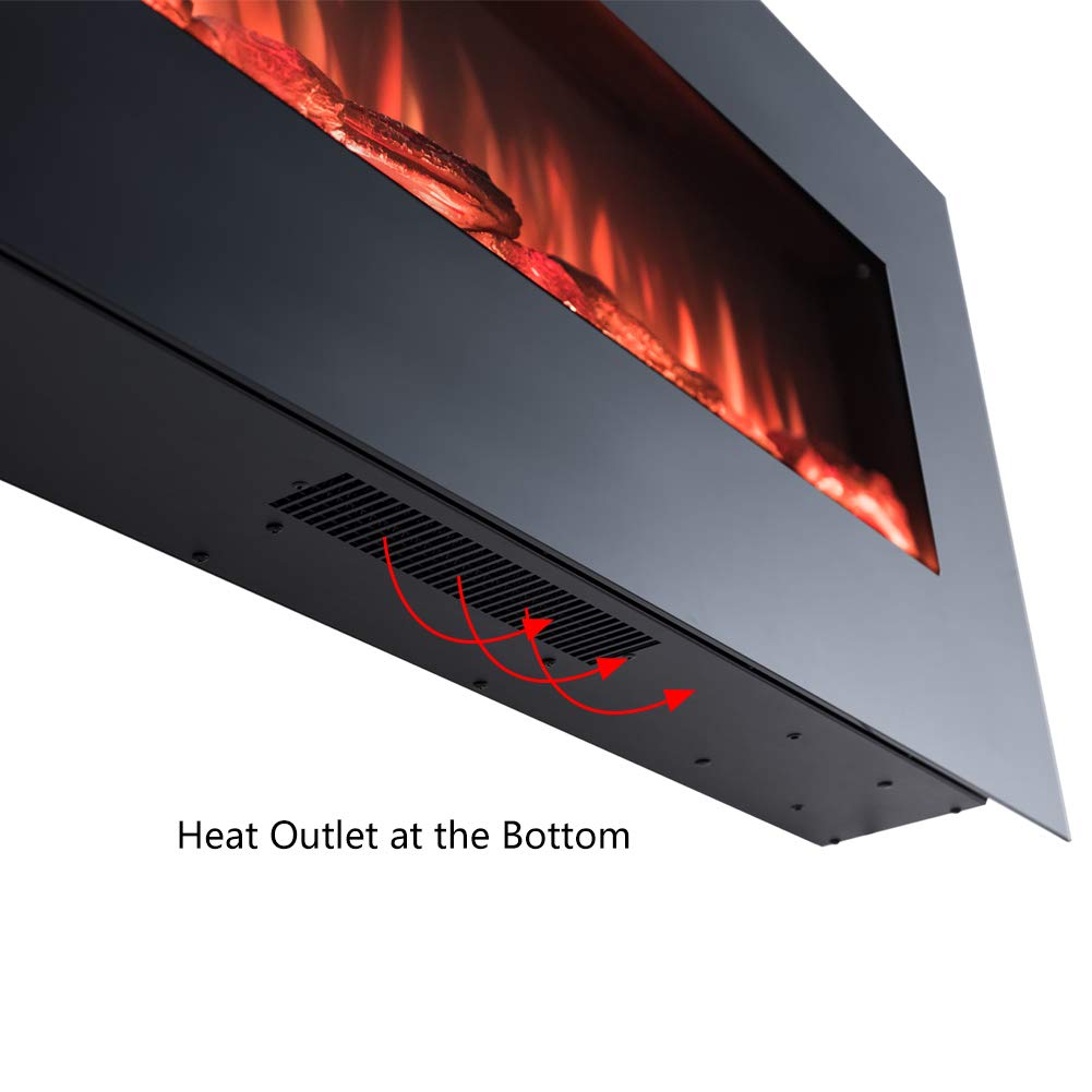 PuraFlame Serena 50-Inch Wall Mounted Linear Electric Fireplace with Realistic Log Set & Crystal, Adjustable Flame Color & Speed, 750W/1500W Heater, Remote Control with Timer, Black - Perfect for Living Room, Bedroom & Office (50.38