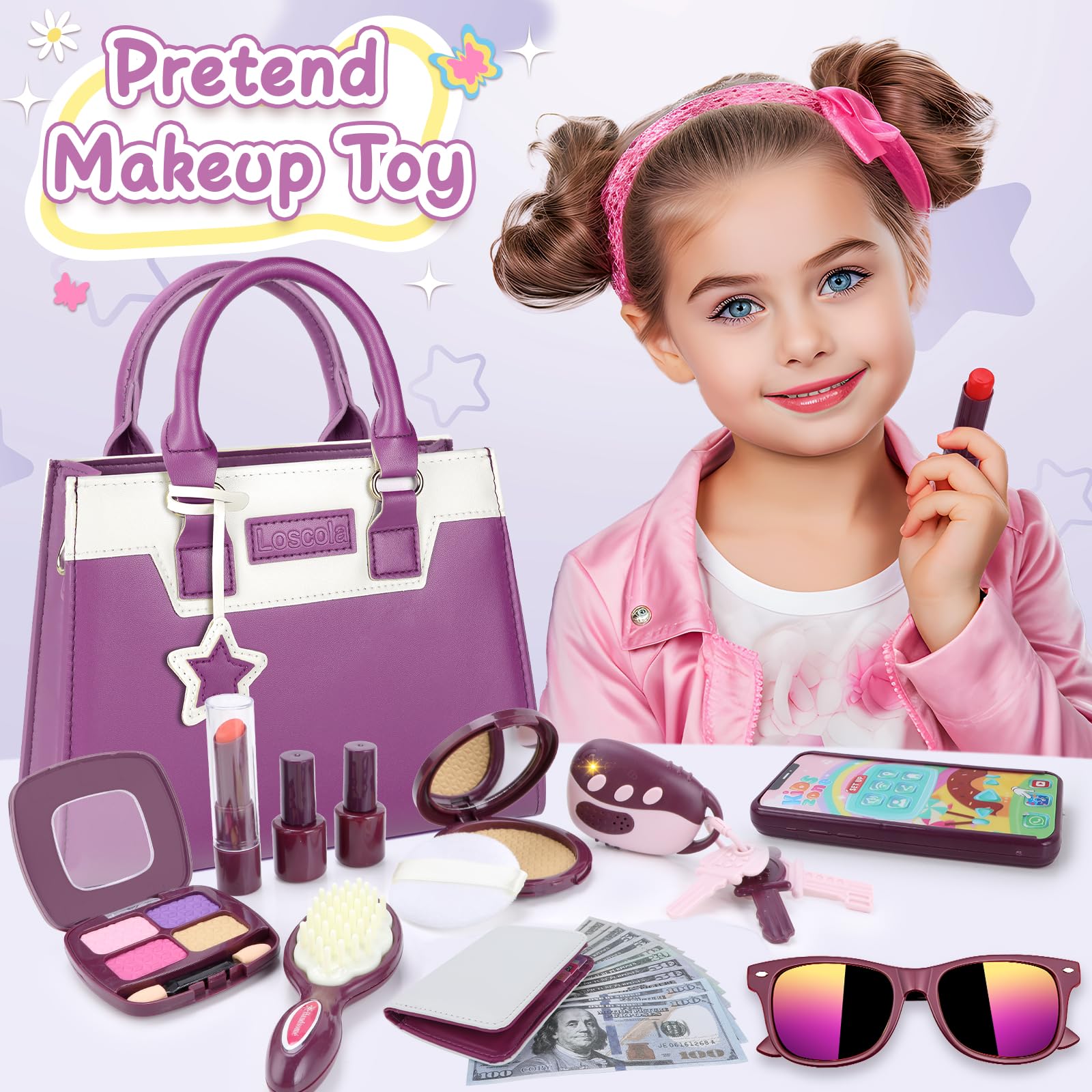 Little Girls Purse with Pretend Makeup - 29PCS Princess Toy Purse Set for Toddlers Age 3-6 | Perfect Christmas & Birthday Gift for 3+ Year Old Girls | Pretend Play, Dress-Up & Role-Playing Fun
