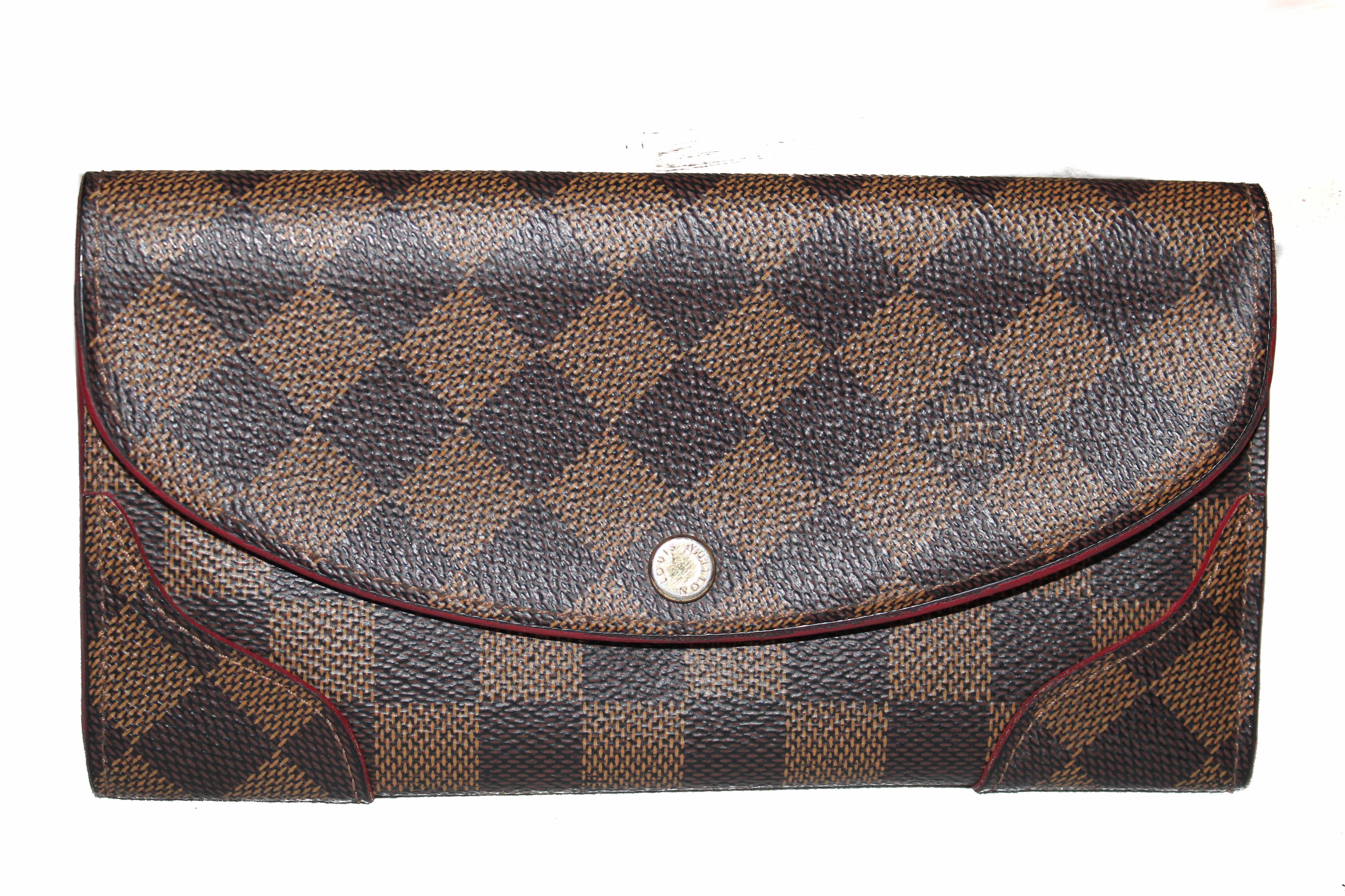 Authentic Louis Vuitton Damier Ebene Red Caissa Wallet for Women | Genuine Leather Luxury Bifold Wallet | Perfect Gift for Birthday, Anniversary & Travel