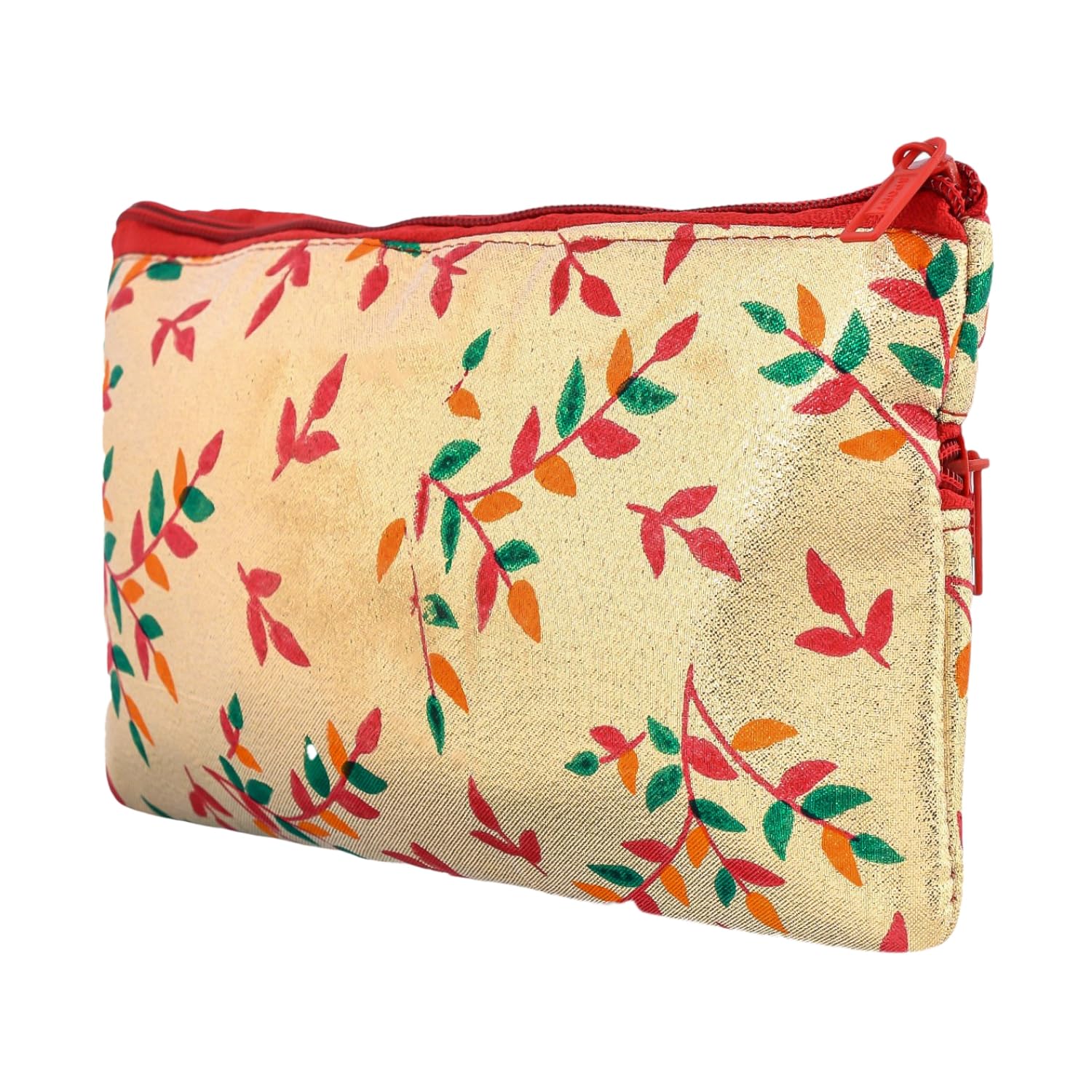 Kuber Industries Women's Silk Clutch Purse with Shining Leaf Chain - Elegant Traditional Handbag for Parties, Weddings & Special Occasions - Pack of 2 (Golden)