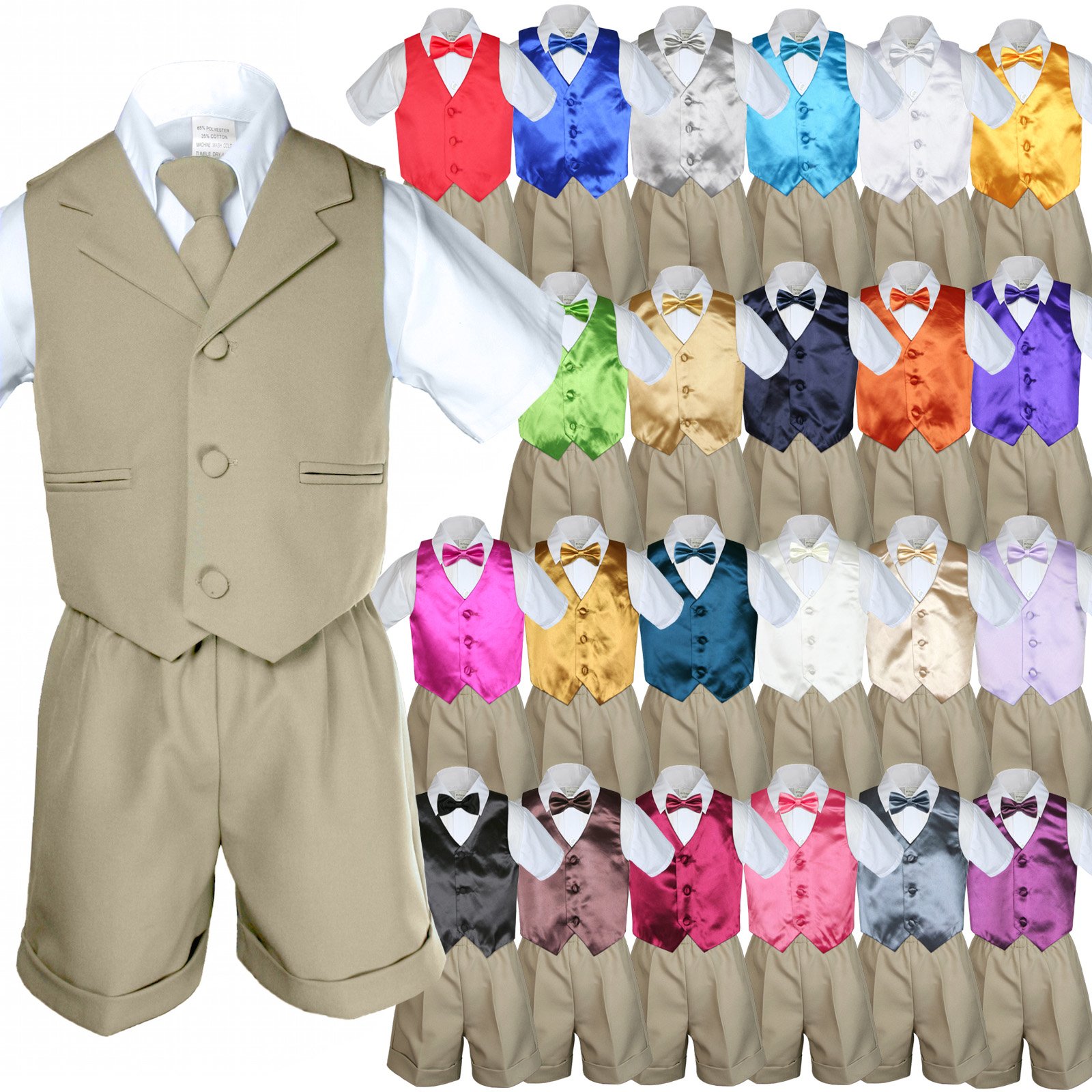6-Piece Baby Boy Formal Shorts Suit Set with Vest & Bow Tie - Khaki Toddler Outfit (Sizes S-4T) | Perfect for Weddings, Parties & Special Occasions