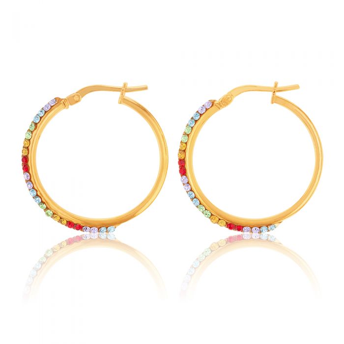9ct Silver Filled Yellow Gold Rainbow Multi-Color Crystal Hoop Earrings for Women - Elegant Party & Wedding Jewelry Gift