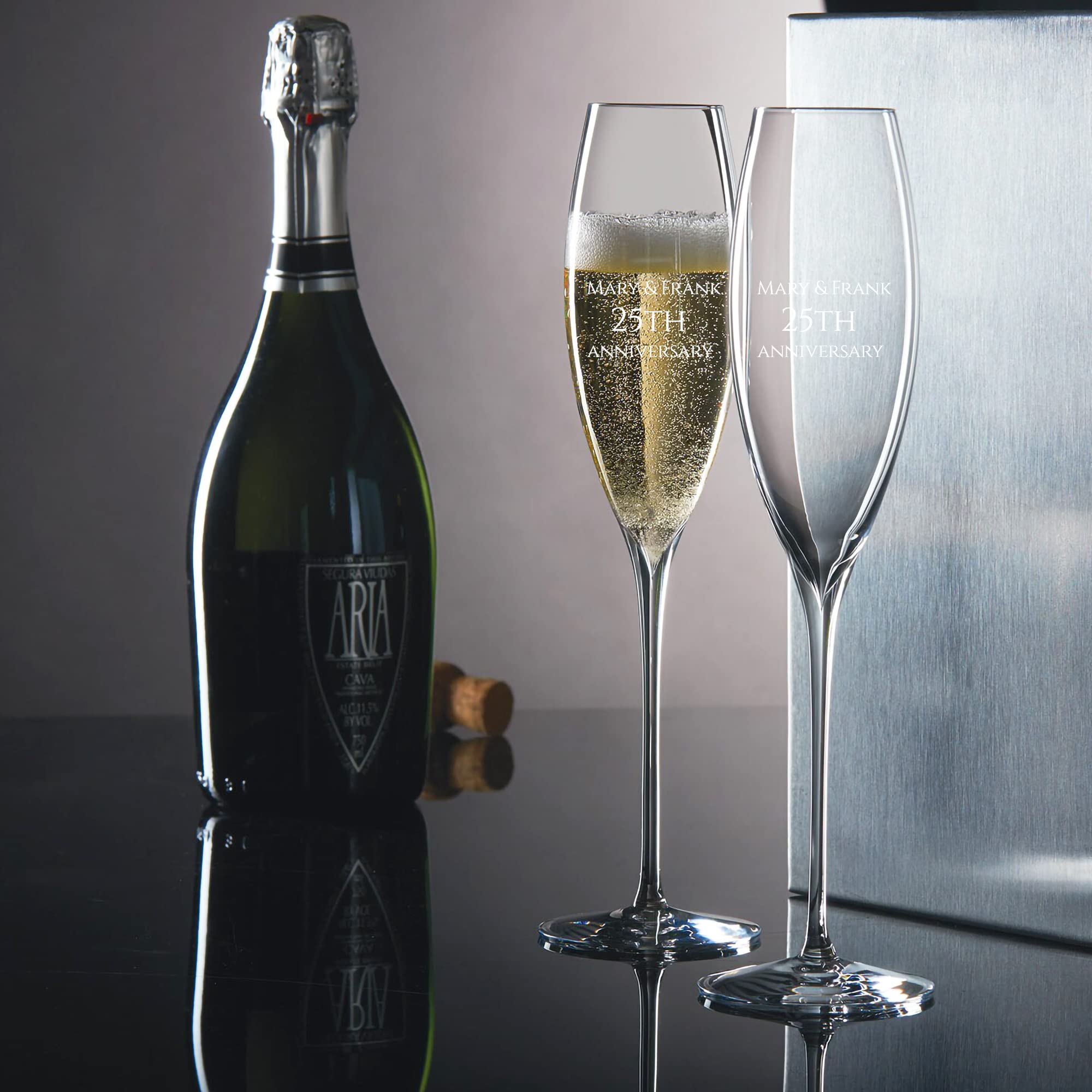 Waterford Elegance Classic Personalized Wedding Champagne Flutes - Set of 2 Custom Engraved Crystal Toasting Glasses for Bride & Groom, Anniversary Gifts - Perfect for Wedding Toasts, Vow Renewals & Romantic Celebrations