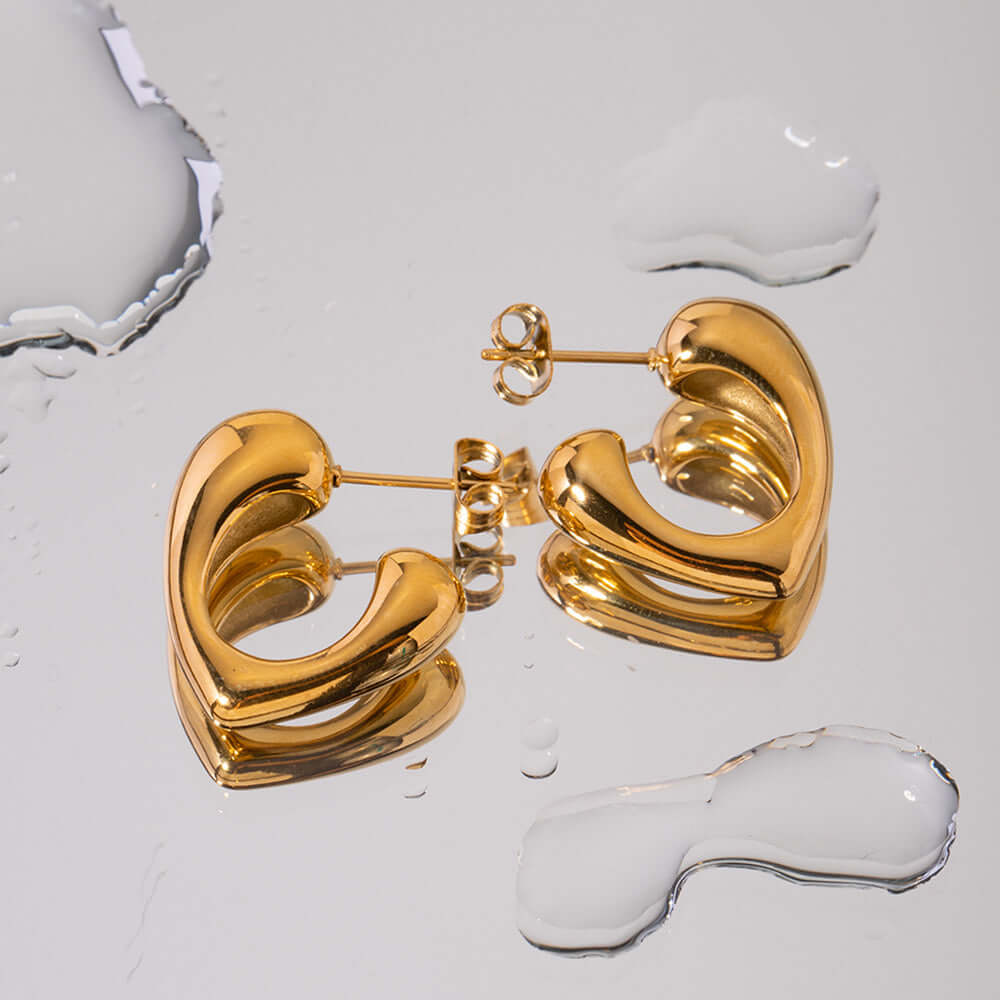 18K Gold Plated Heart U Hoop Earrings for Women - Elegant Valentine's Day Gift for Her | JDE082 | Perfect for Date Nights, Anniversaries and Romantic Occasions