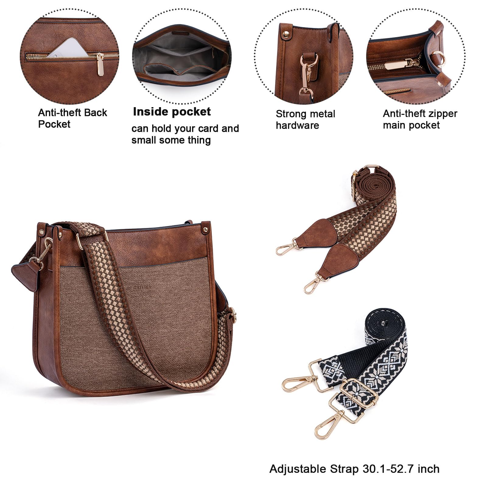 Vegan Leather Crossbody Bag for Women - Adjustable Strap Hobo Shoulder Purse | Trendy & Stylish Handbag for Work, Travel & Everyday Use