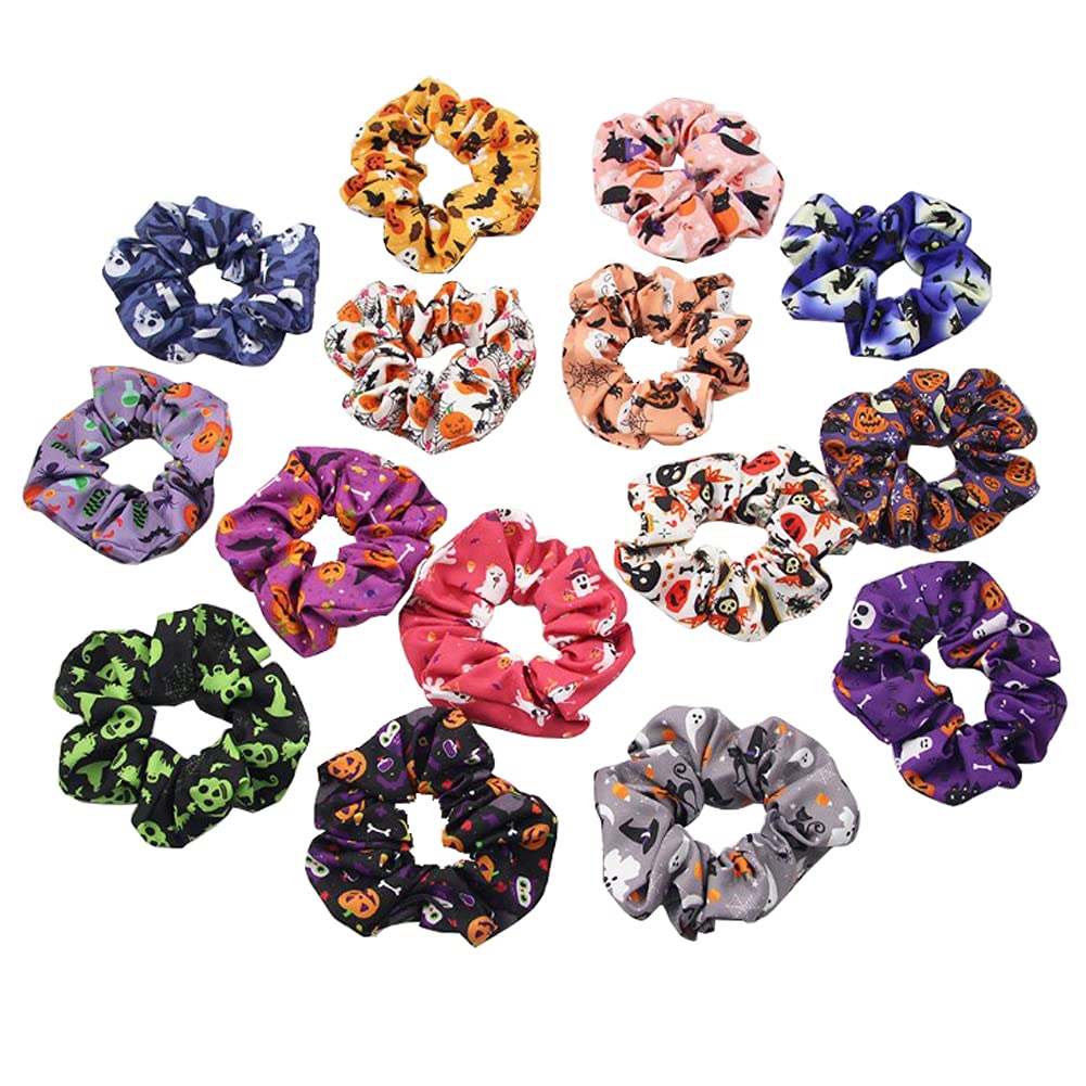 15PCS Halloween Hair Scrunchies - Elastic Ponytail Holders & Hair Bands for Women, Ladies & Girls - Cute Hair Accessories for Costumes, Parties & Everyday Use