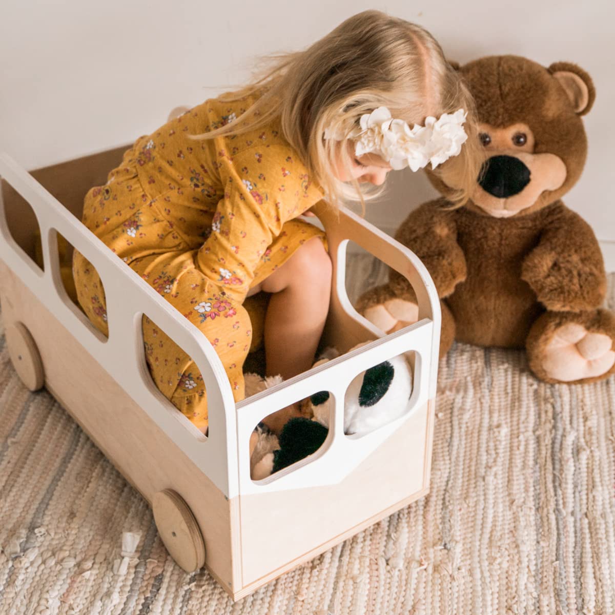 EWART WOODS Wooden Toy Box with Wheels - Kids Toy Storage Organizer, Nursery Bookshelf & Baby Room Bookcase - Perfect for Playroom, Bedroom, or Classroom Organization