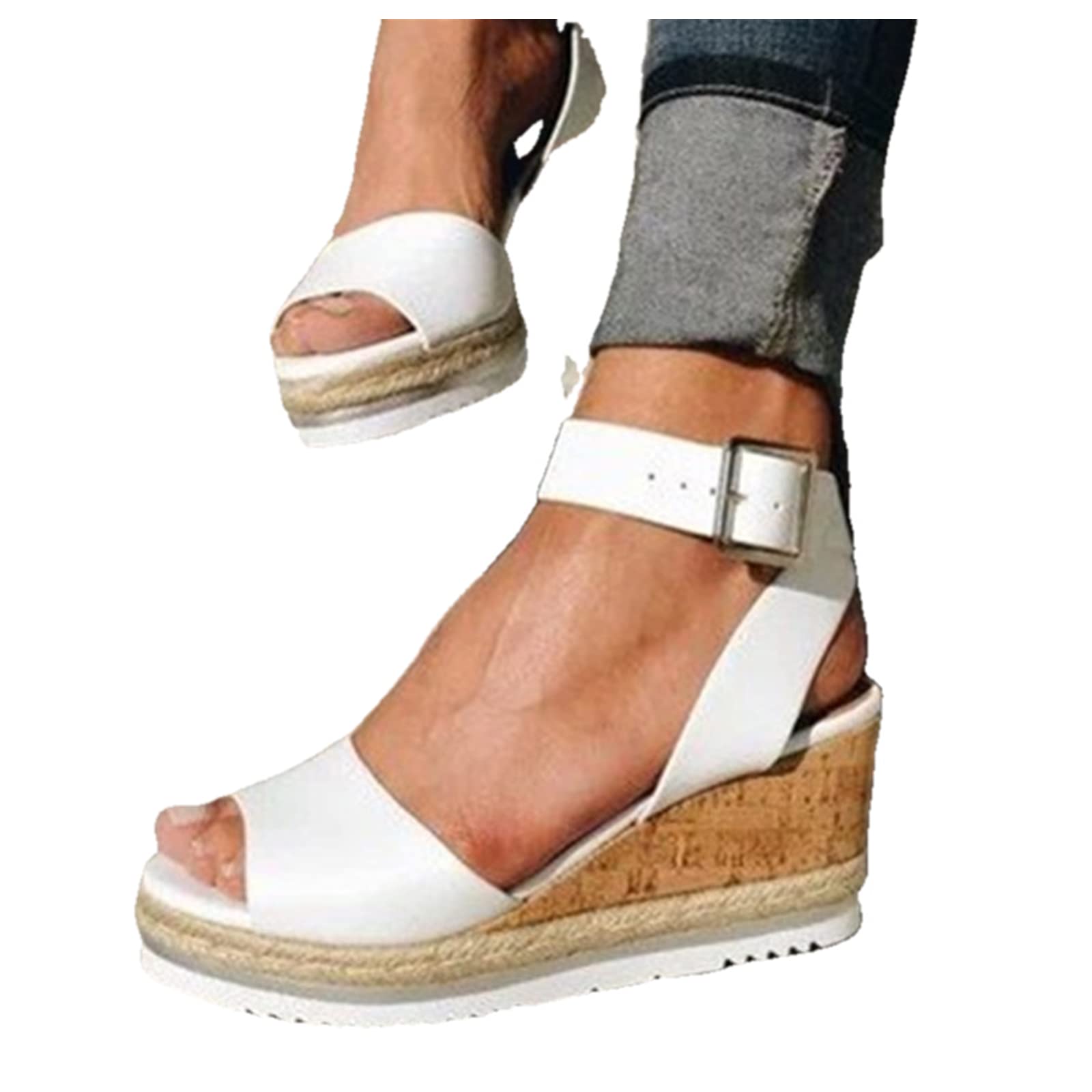 Women's Wedge Sandals - Open Toe Dressy Summer Platform Sandals with Buckle Ankle Strap | Comfortable Beach Wedges for Casual Outings & Vacation Wear