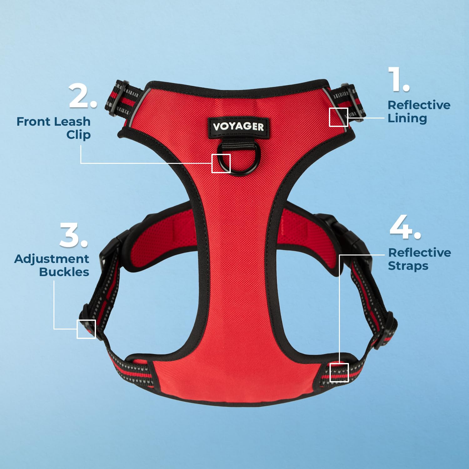 Voyager No-Pull Dog Harness with Dual Leash Attachment - Adjustable Soft & Strong Pet Harness for Medium & Large Dogs - 3M Reflective Technology - Harness & Leash Set (Red Lattice, XS) - Perfect for Walking, Running & Outdoor Adventures