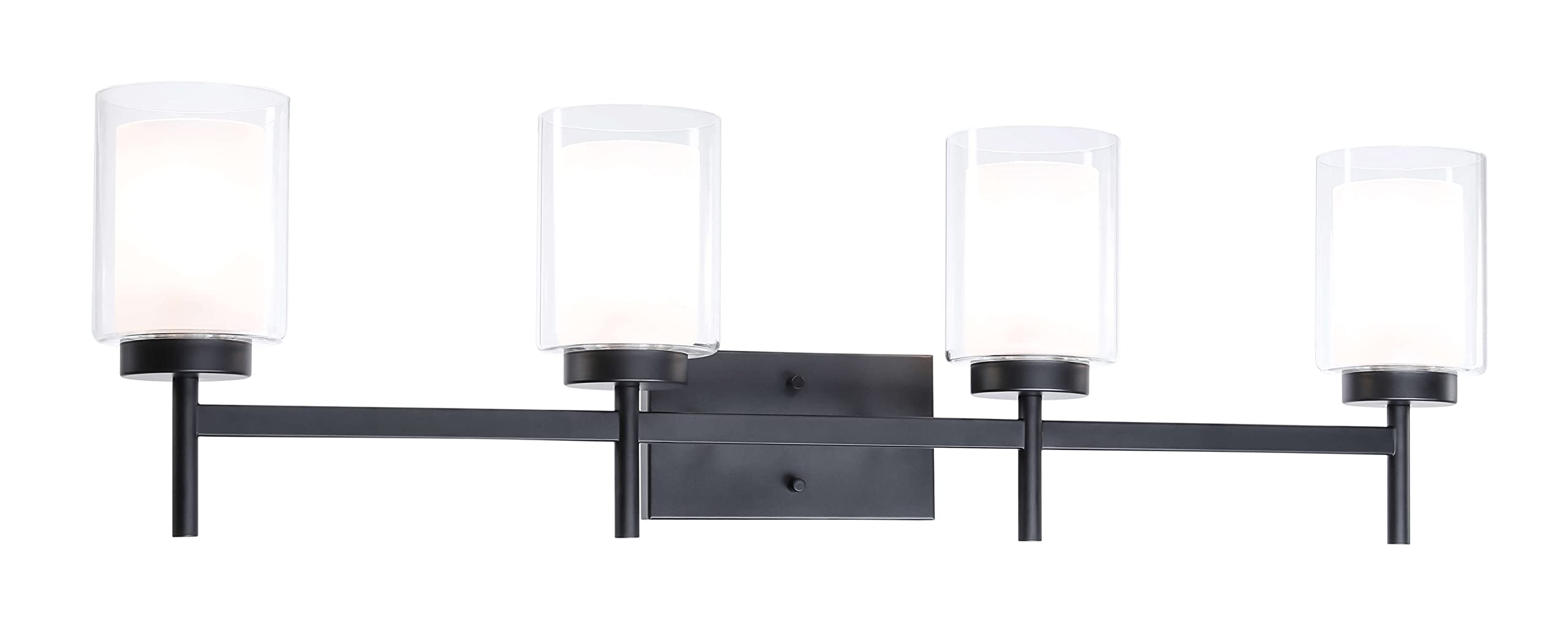 XiNBEi Black Wall Mounted Bathroom Vanity Light - Dual Glass Over Mirror Lighting Fixture for Modern Bathroom Decor - Perfect for Powder Room, Master Bath & Dressing Area (Model XB-W1276-4-MB)