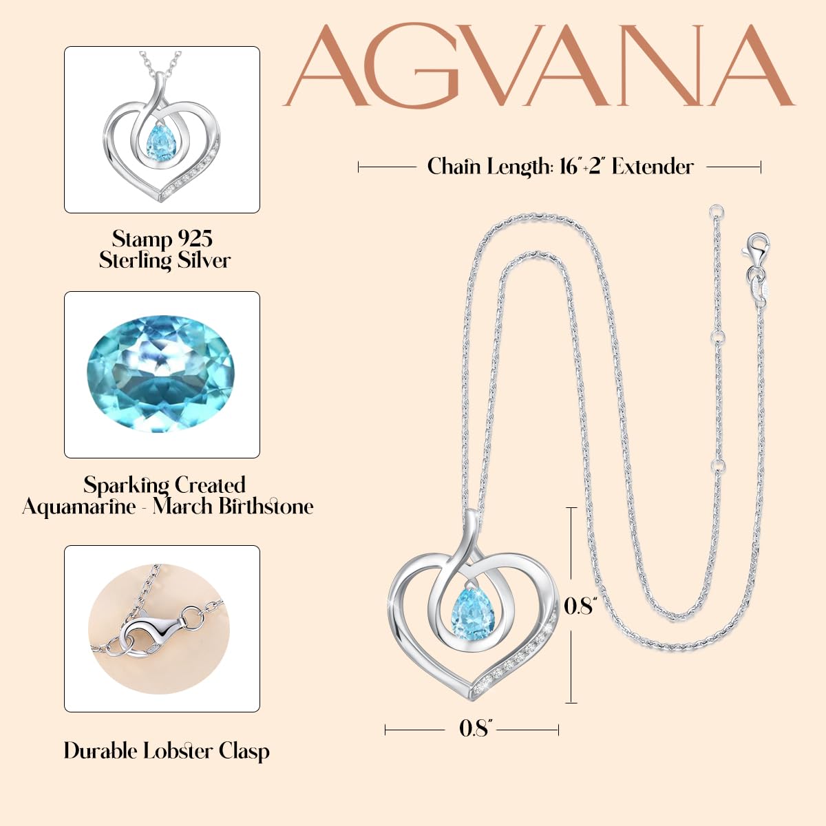 March Birthstone Aquamarine Heart Necklace & Bracelet Set for Women - Sterling Silver Infinity Love Pendant Fine Jewelry | Perfect Mothers Day Gifts, Anniversary & Birthday Presents for Mom - Ideal for Special Occasions, Romantic Dates & Everyday Elegance