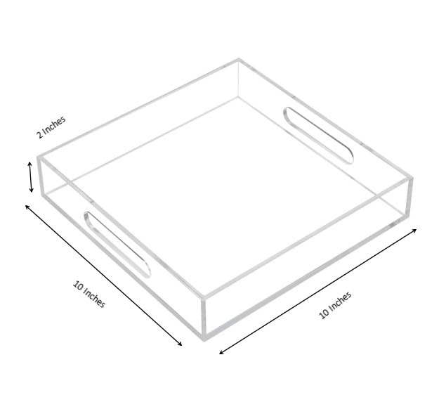 Clear Acrylic Serving Tray 10x10 Inch - Kitchen & Vanity Organizer for Coffee, Makeup, Decor
