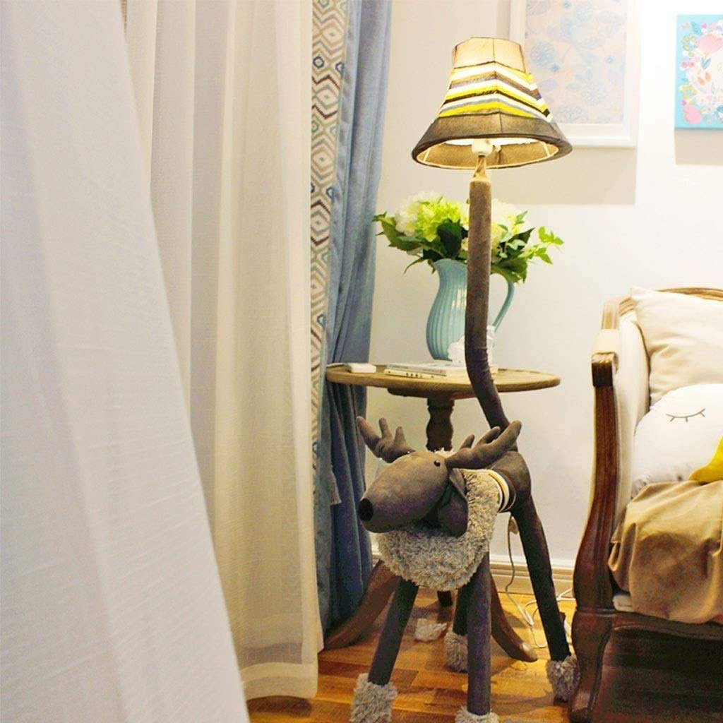 **Personalized Cute Gray Plush Deer LED Floor Lamp - Adjustable Tail, Button Switch, Decorative Table Lamp for Bedroom, Living Room, Nursery & Office**