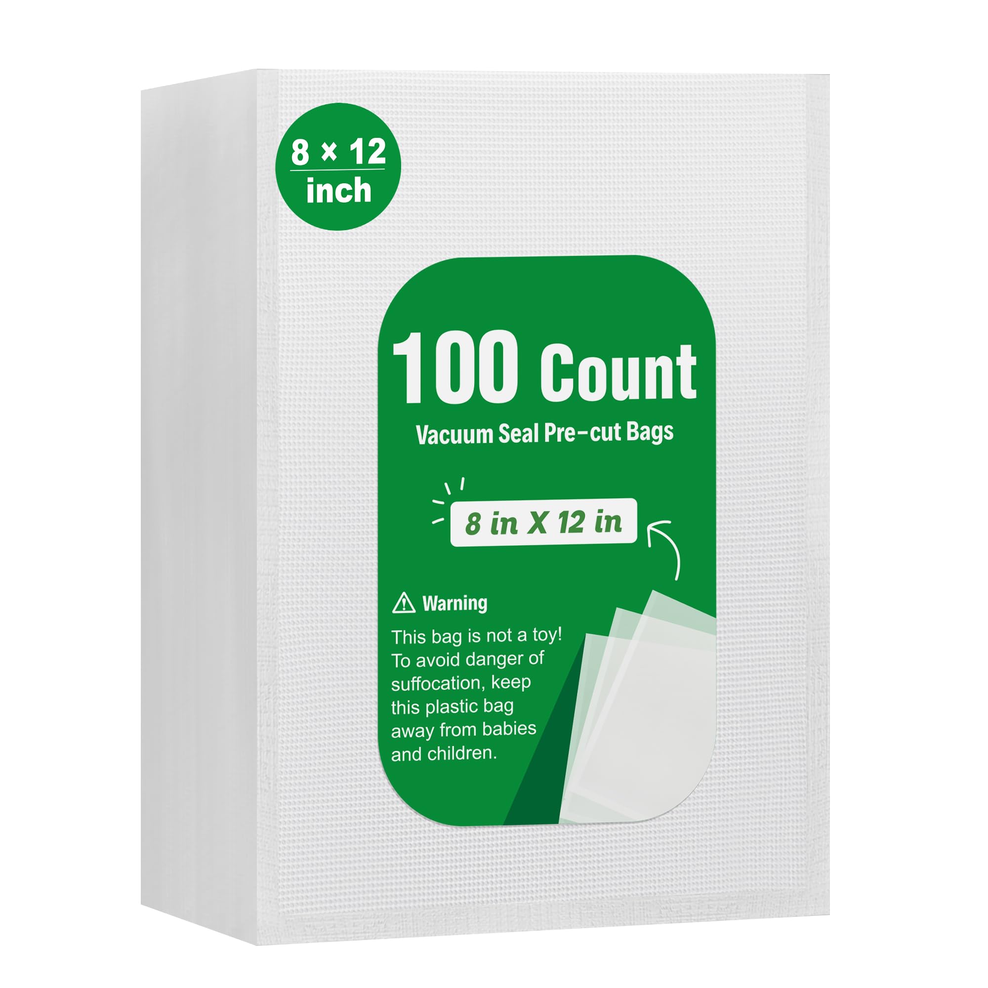Syntus 100 Count Vacuum Sealer Bags Quart 8 x 12 inch - BPA Free Heavy Duty Precut Seal Bags for Food Storage, Meal Prep & Sous Vide | Commercial Grade Vacuum Sealer Bags for Seal a Meal, Freezer Storage & Kitchen Organization