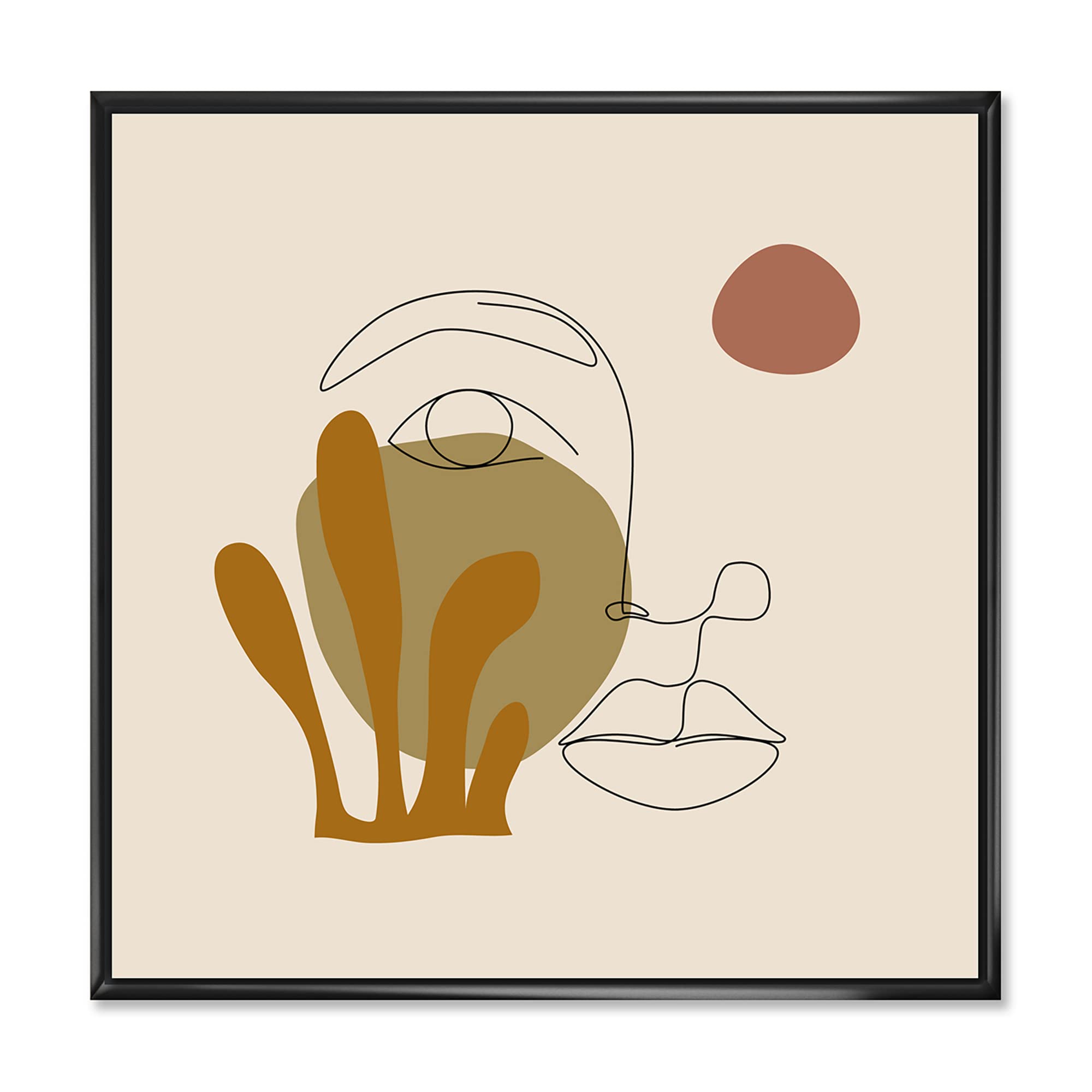 One Line Art Portrait of Woman in Terracotta Tones - Modern Framed Canvas Wall Art Print - Perfect for Living Room, Bedroom & Office Decor