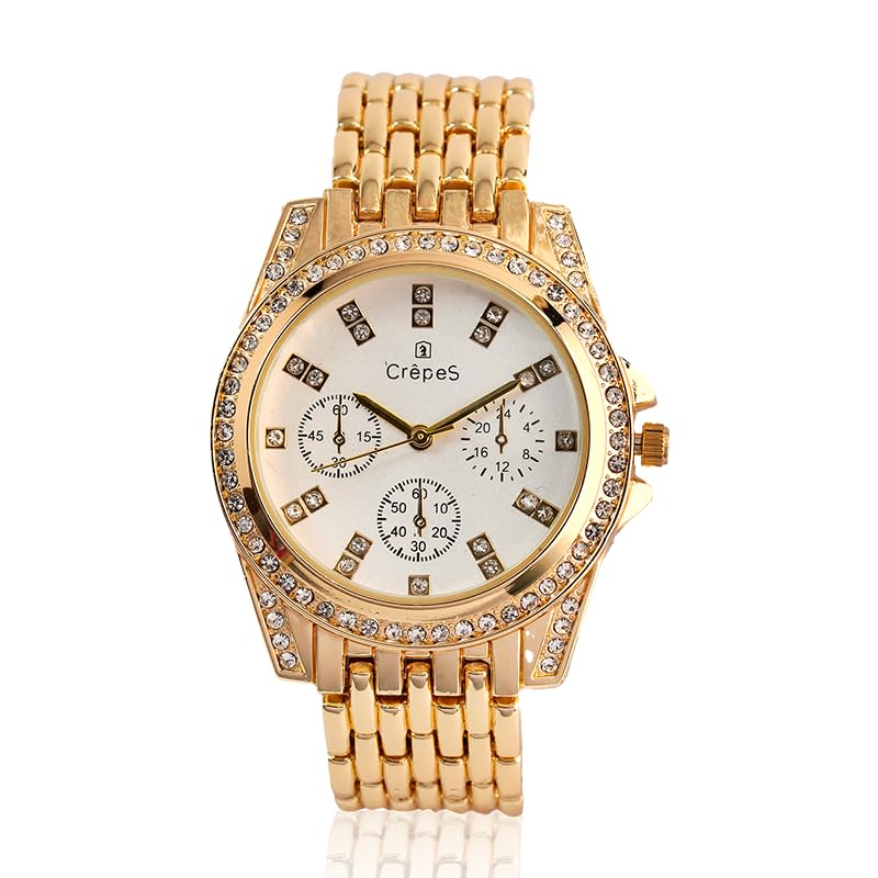 Elegant CrepeS Magna Stone Big Round Metal Strap Watch for Women - Perfect for Office, Party & Everyday Wear