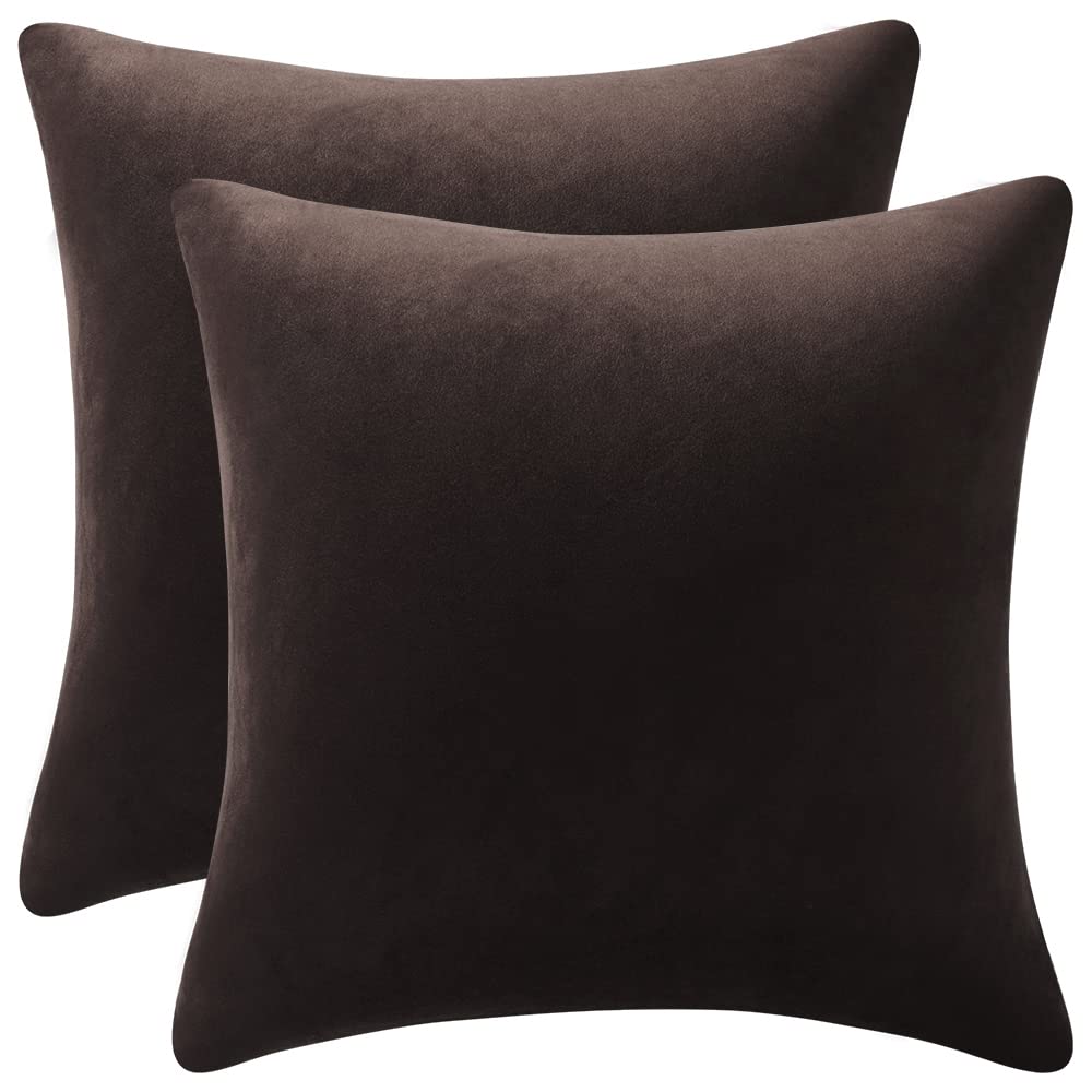 26x26 Inch Velvet Euro Pillow Covers 2 Pack - Soft Square Couch Pillow Shams for Living Room, Sofa & Bed - Chocolate Brown Throw Pillow Cases - Perfect for Home Decor, Cozy Reading Nook & Lounge Relaxation