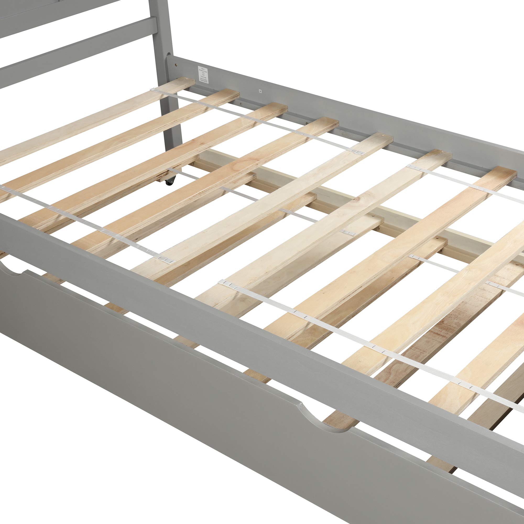 Twin Platform Bed with Trundle, Wood Slat Support - No Box Spring Needed (Gray) for Small Spaces & Guest Rooms