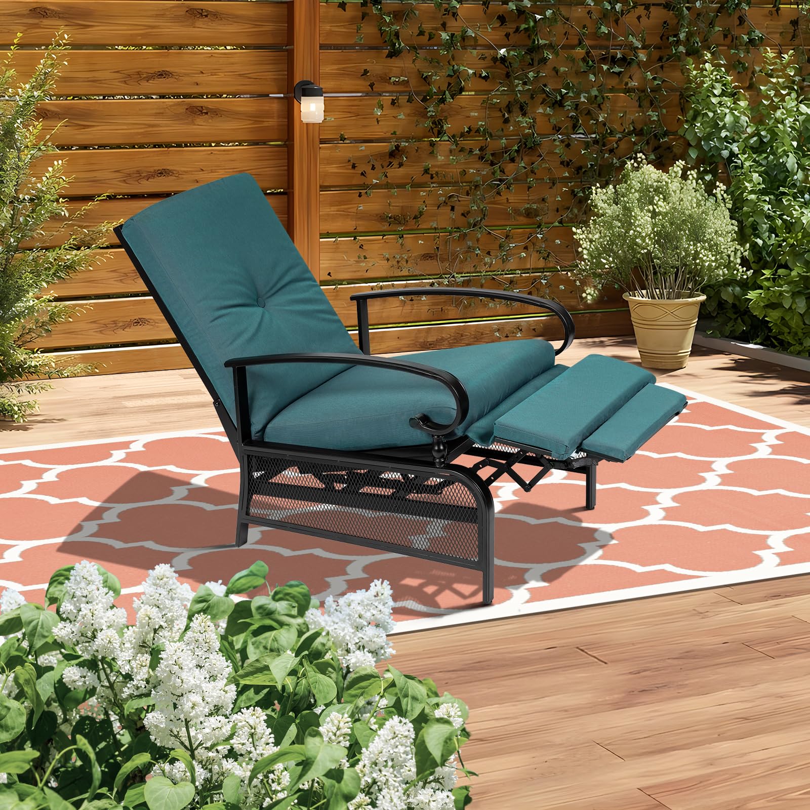 Adjustable Patio Lounge Chair - Outdoor Reclining Chaise with Removable Cushions & Durable Metal Frame - Perfect for Poolside, Backyard, or Beach Relaxation - Blue