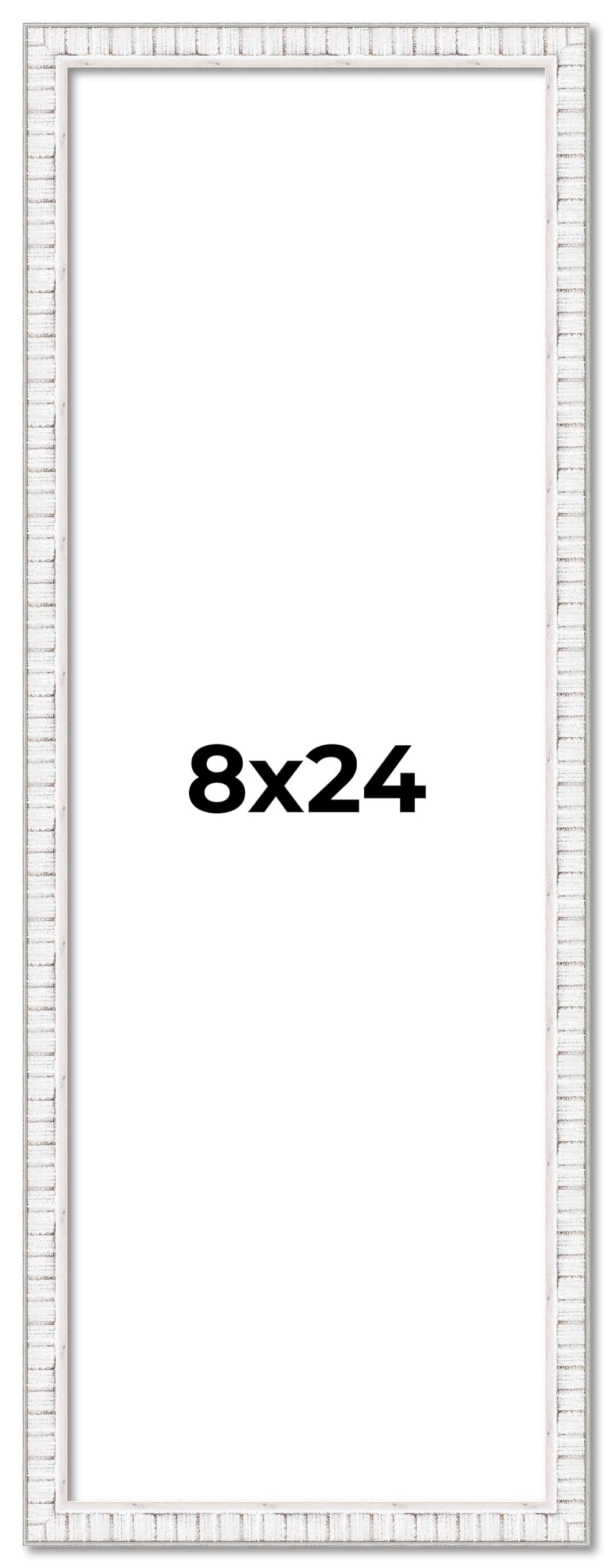 8x24 Inch White Distressed Solid Wood Picture Frame - 0.75
