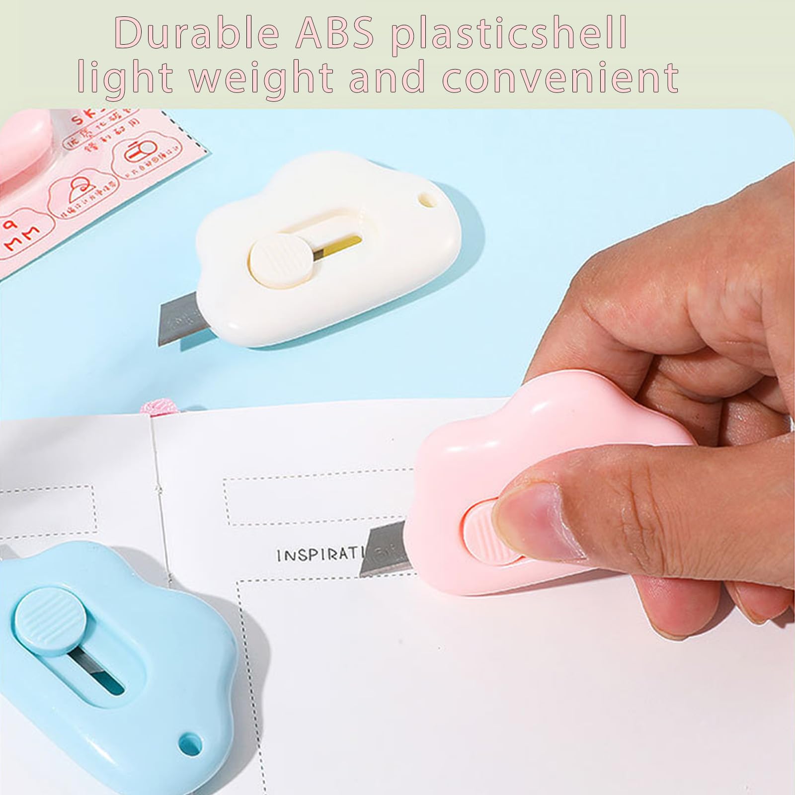 3Pcs Retractable Box Cutter Set - Portable Cloud Shape Mini Utility Knife for Cutting Envelopes, Letter Paper, DIY Crafts - Aesthetic Colors (White, Blue, Pink) - Perfect for Office, Home & Craft Projects