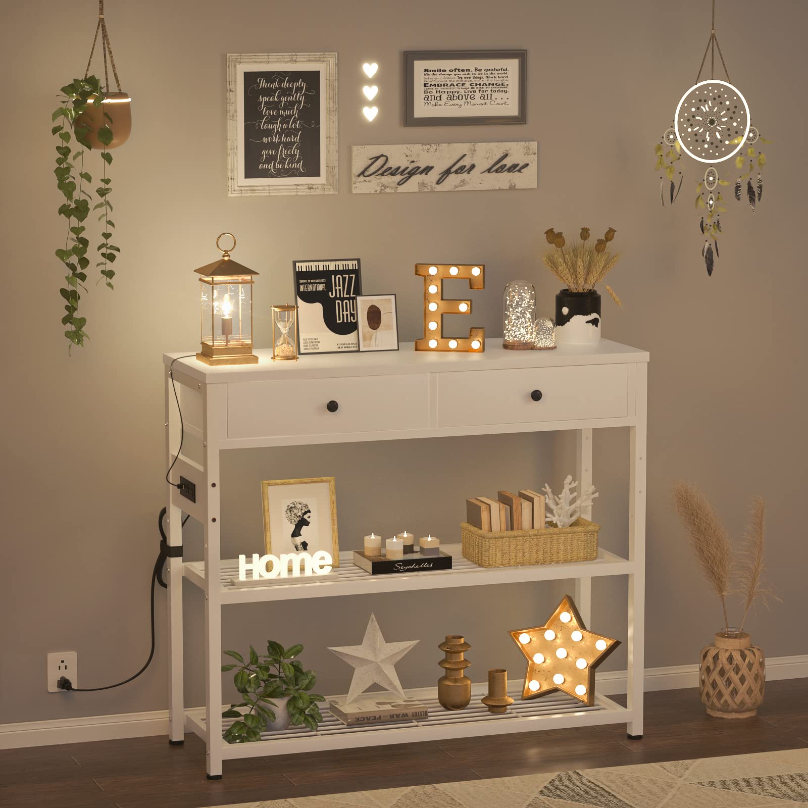 Modern Entryway Table with 2 Drawers & Built-in USB Outlets - 32