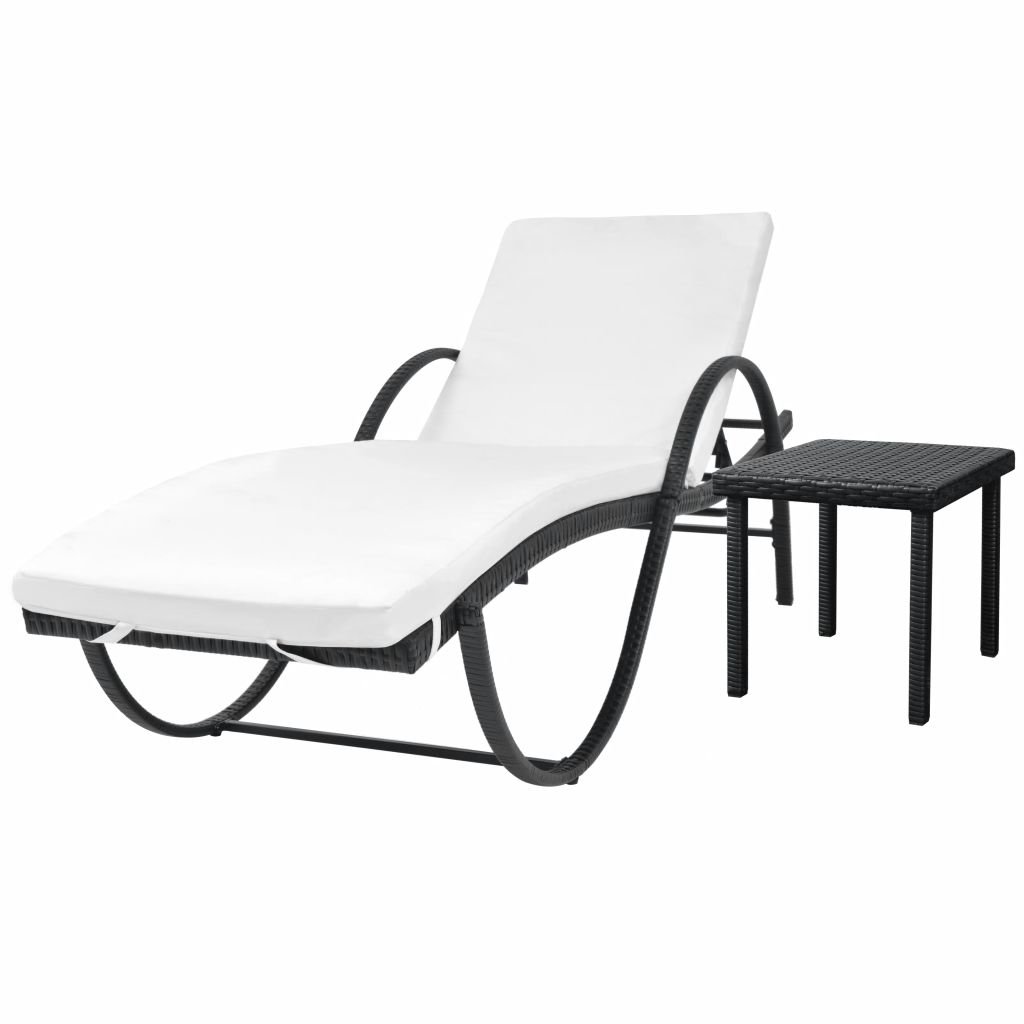 Premium Sun Lounger with Comfortable Cushions - Outdoor Patio Furniture Set in Black Poly Rattan - Perfect for Poolside Relaxation, Garden Lounging & Backyard Decor