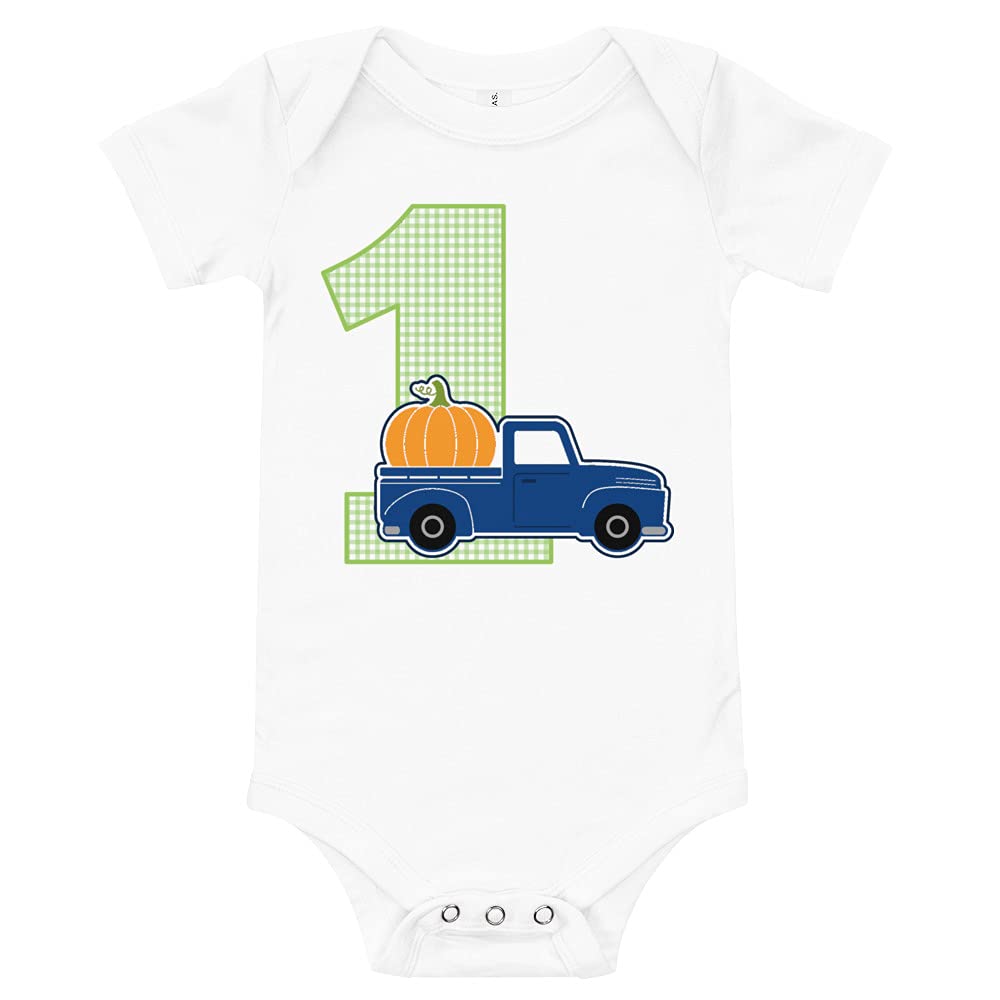 Blue Truck Birthday Shirt for Boys | 1st Birthday Pumpkin Theme Outfit | Cute First Birthday Party Clothes | Toddler Pumpkin Shirt for Fall Celebrations & Photo Shoots