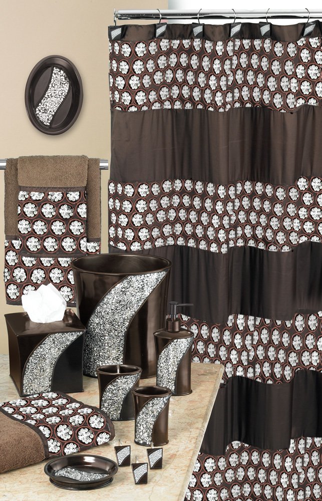 Luxury 13-Piece Full Bathroom Accessories Set - Includes Shower Curtain, Towel Sets, Non-Slip Bath Rug (Elegant Brown) - Perfect for Master Bathroom, Guest Bath & Spa-Style Decor