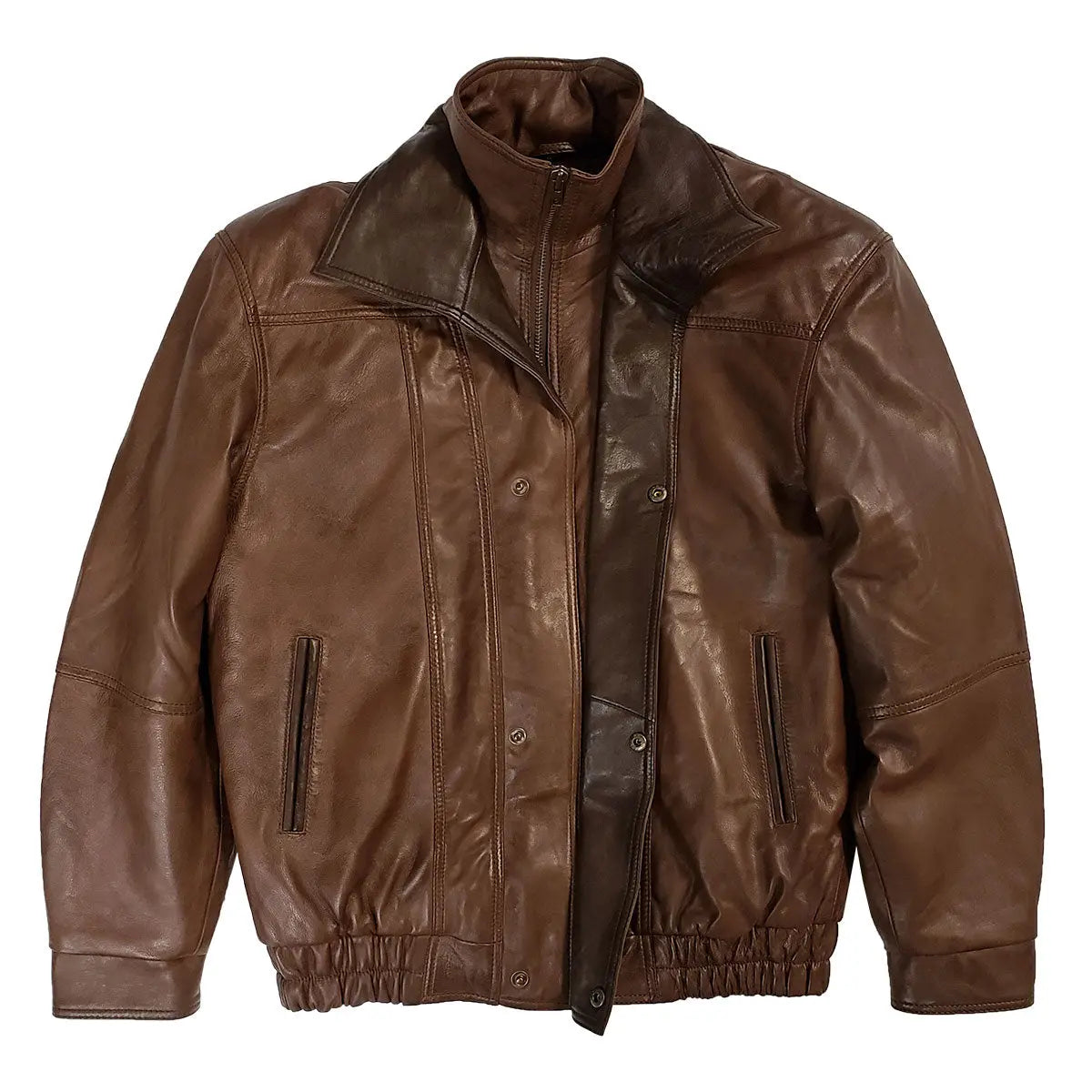 BOL Men's Double Collar Genuine Leather Bomber Jacket - Stylish Vintage Aviator Coat for Casual Wear & Night Out