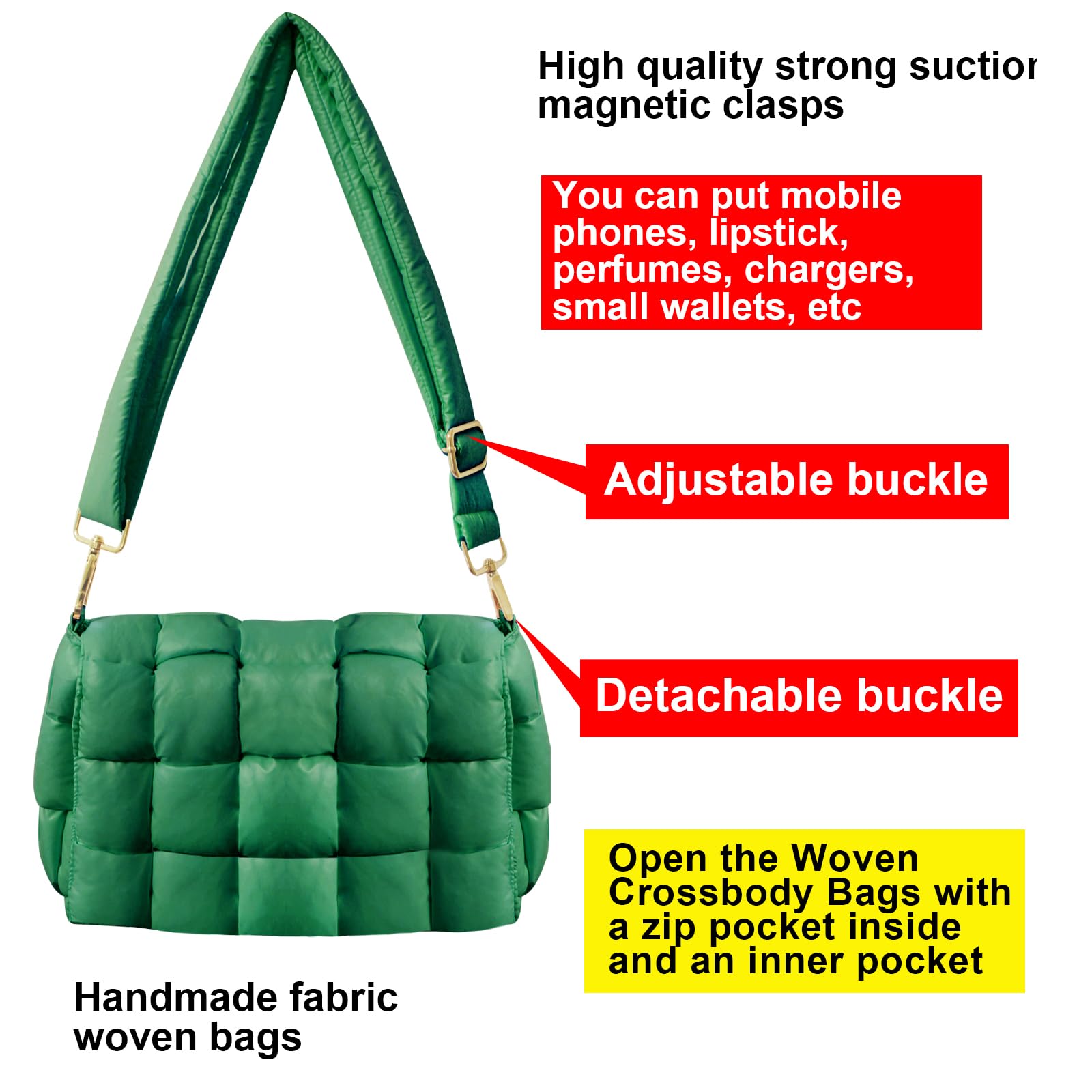 Stylish Puffer Woven Crossbody Bag for Women - Quilted Hobo Shoulder Purse with Adjustable Strap | Perfect for Daily Use, Travel & Shopping