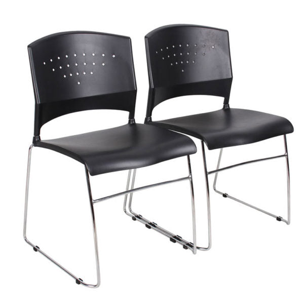 Boss B1400 Black Plastic Stacking Chair with Chrome Frame - Durable & Lightweight for Office, Conference Rooms, Events, and Home Use