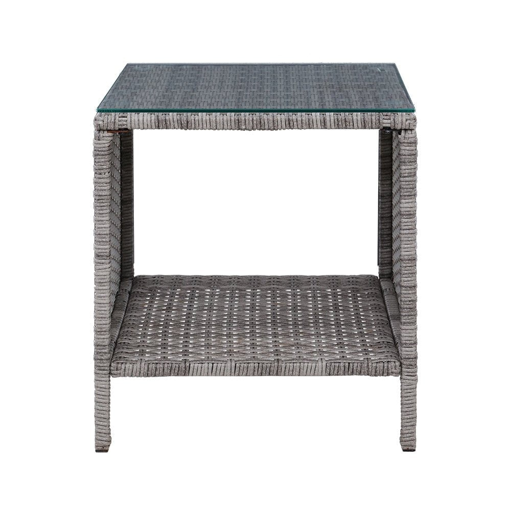 Rattan Coffee Side Table - Wicker Desk for Outdoor & Garden Furniture - Grey Patio Accent for Relaxing in Backyard or Balcony