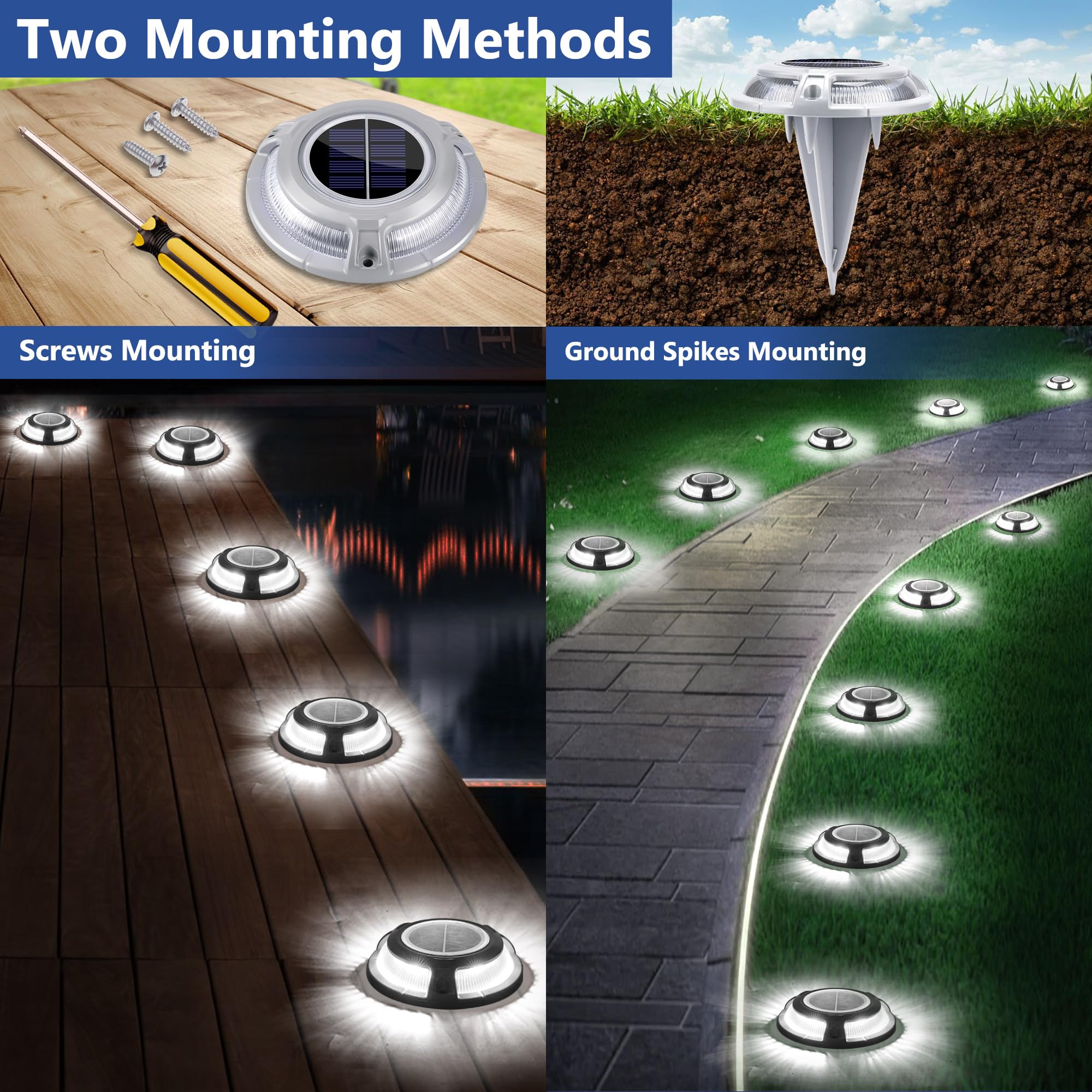 Brizled 12 Pack Solar Driveway Lights - 2 Colors in 1 (Cool White/Blue), IP67 Waterproof Outdoor Deck & Marine Lights for Sidewalk, Pathway, Walkway, Garden, Yard - Perfect for Nighttime Safety & Landscape Lighting