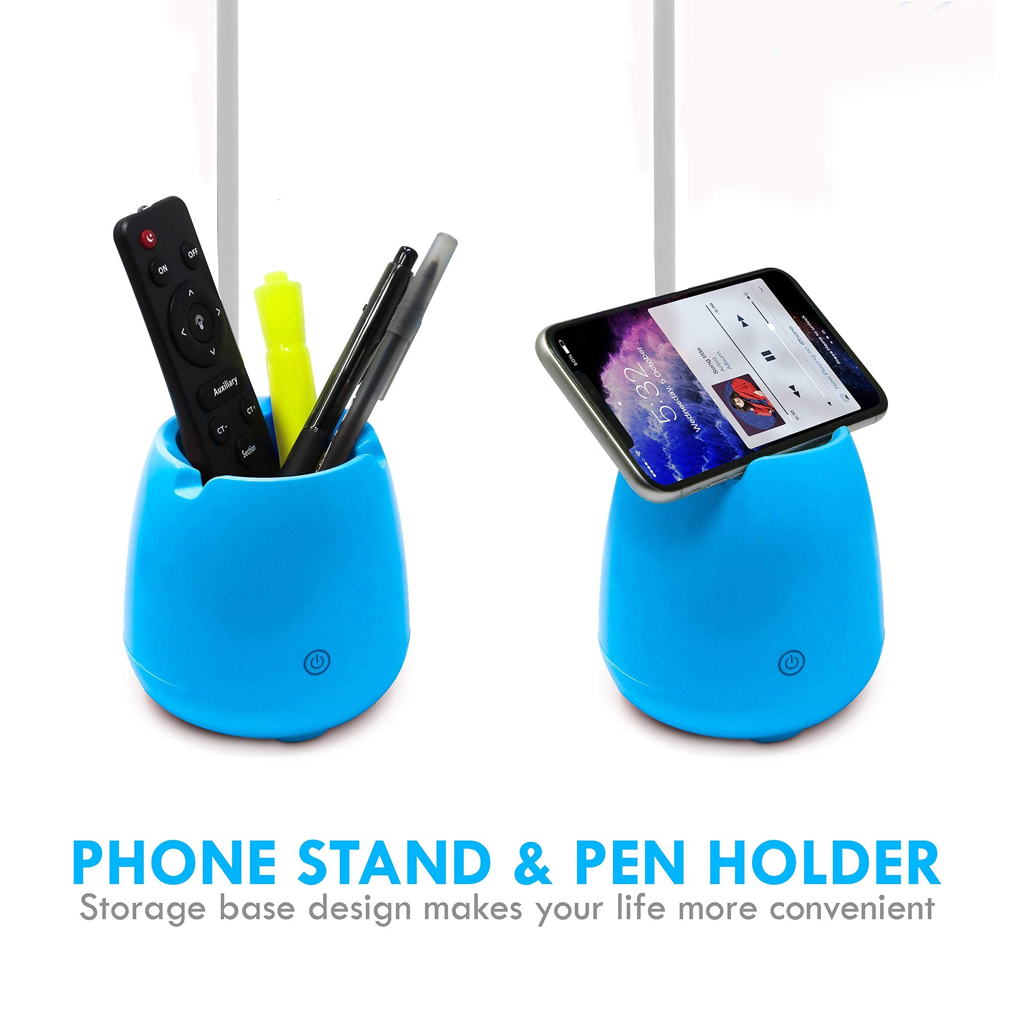 Aduro U-Light Adjustable Gooseneck Desk Lamp with Wireless Speaker & Phone Stand - Multifunctional LED Table Light for Home Office, Study, Reading & Nightstand Use (Blue)
