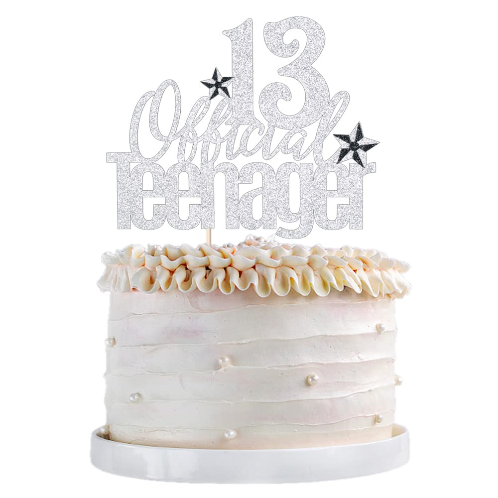 13th Birthday Cake Topper - Silver Teenager Cake Decoration for Boys & Girls | Hello 13 & Cheers to 13 Years Party Supplies | Perfect for 13th Birthday Cakes, Cupcakes & Dessert Tables