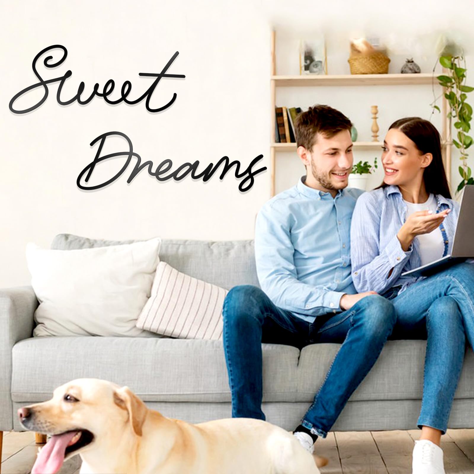 Zzbakress Sweet Dreams Metal Wall Art - Large Modern Farmhouse Sign for Living Room, Bedroom, Office & Home Decor (Black) - Perfect for Farmhouse, Rustic & Boho Style Interiors