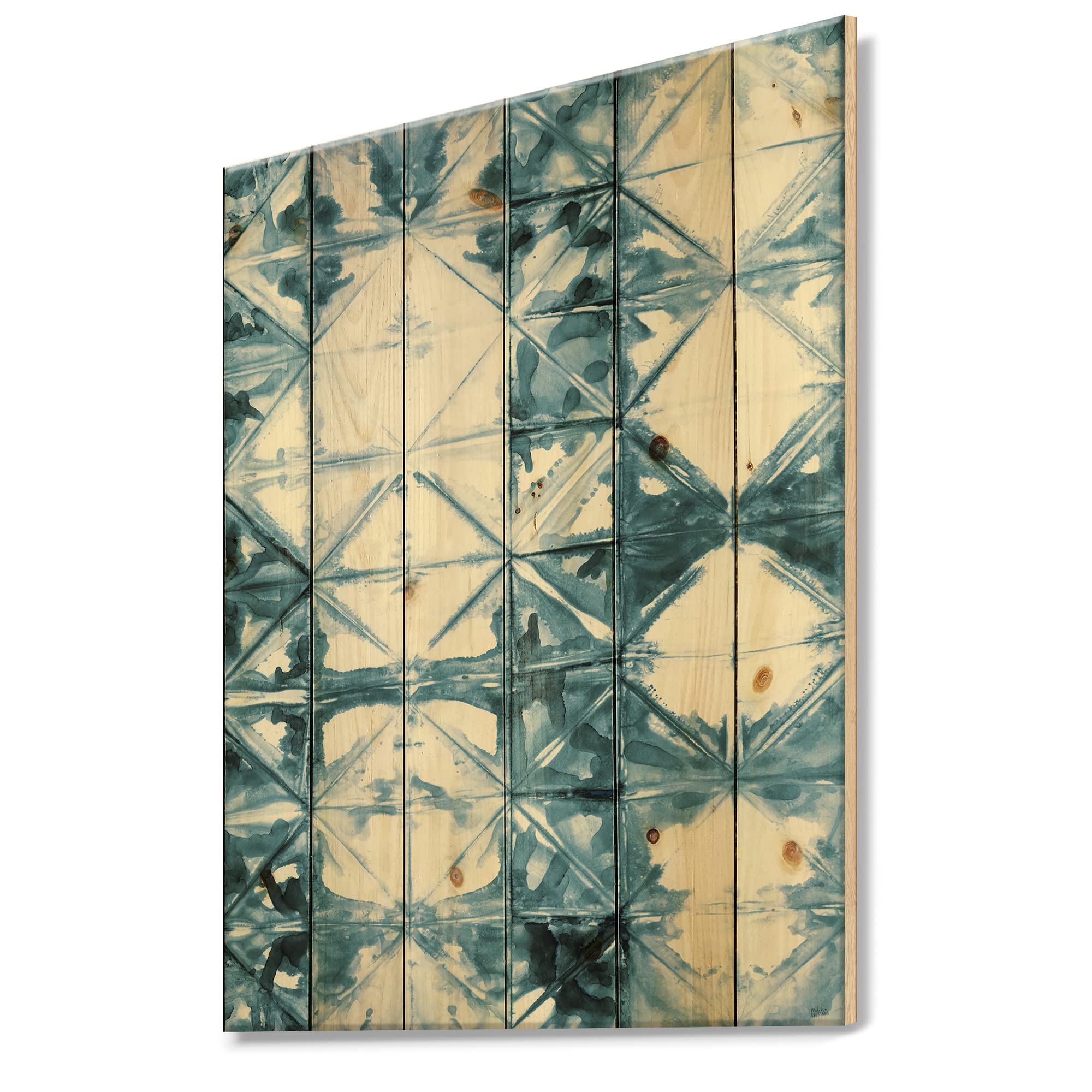 Mid-Century Modern Wood Wall Art - Blue Abstract Geometric Design for Home Decor