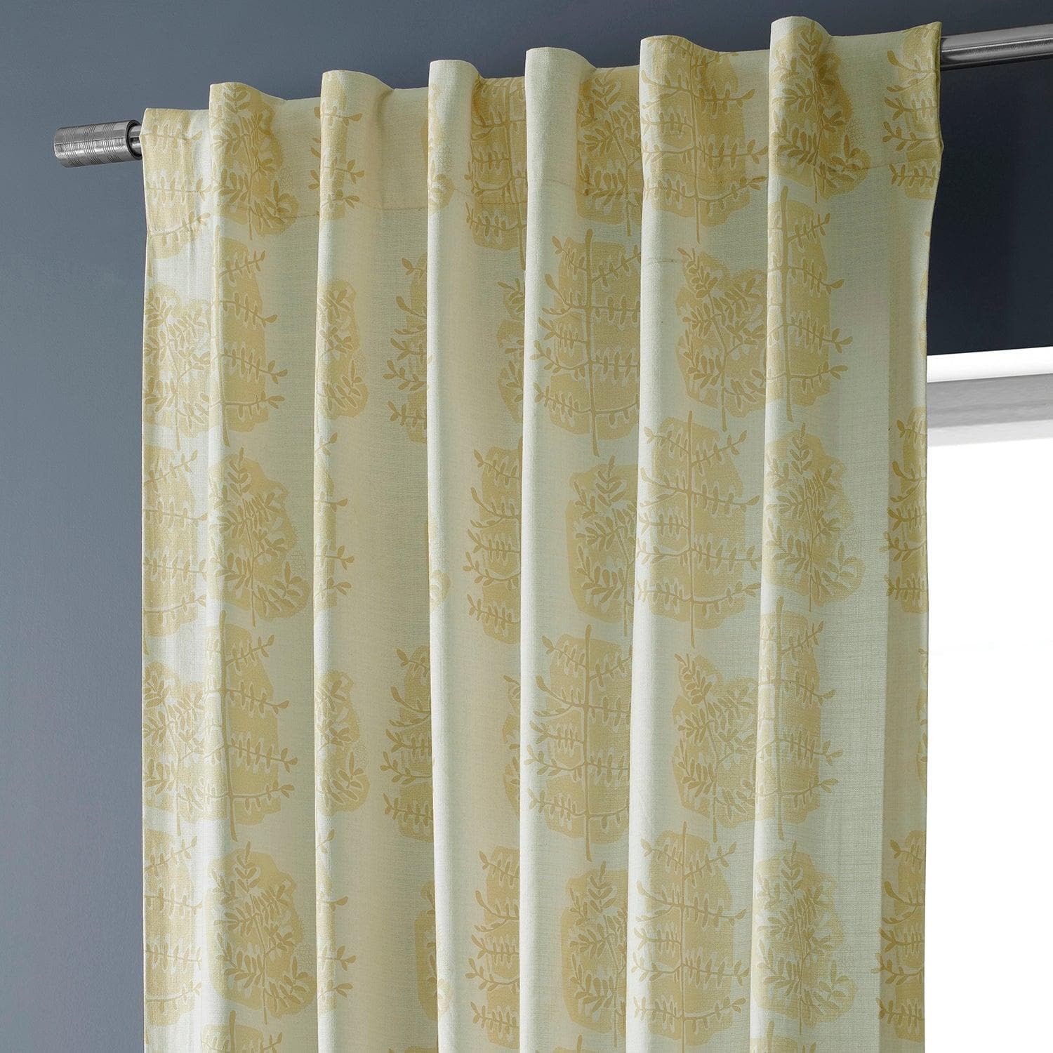 Lucky Leaf Mushroom Floral Printed Cotton Curtains for Living Room, Bedroom - Textured Window Drapes with Nature-Inspired Design