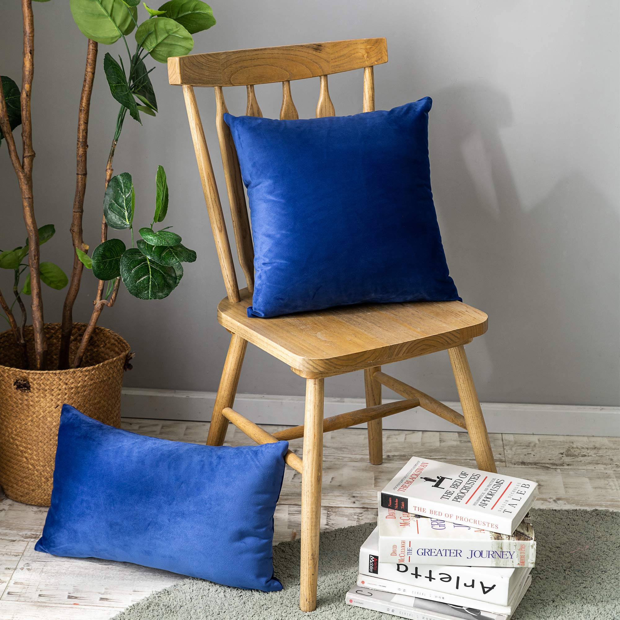 Premium Velvet Pillow Covers 12x20 Inches (30x50cm) - Soft Rectangle Cushion Covers for Bed, Sofa, Couch & Bench - Royal Blue Set of 2 - Elegant Home Decor & Living Room Accent Pillows