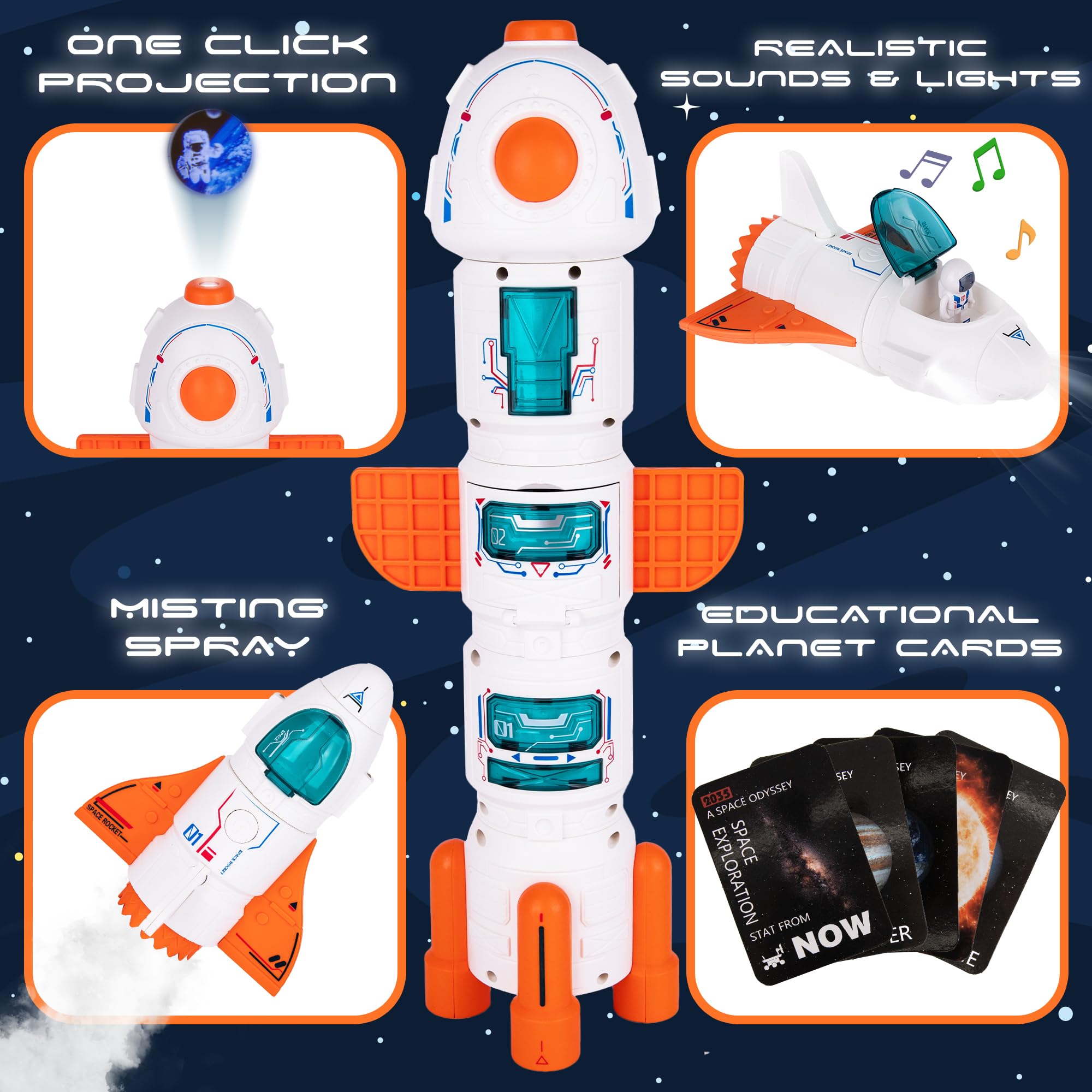 ArtCreativity Rocket Space Toys for Kids Ages 3-7 - LED Light & Sound Projection Rocket Ship with Mist Spray, Astronaut Figures & Rover - STEM Learning Space Shuttle Toy for Boys & Girls | Birthday Gift, Science Party, Pretend Play