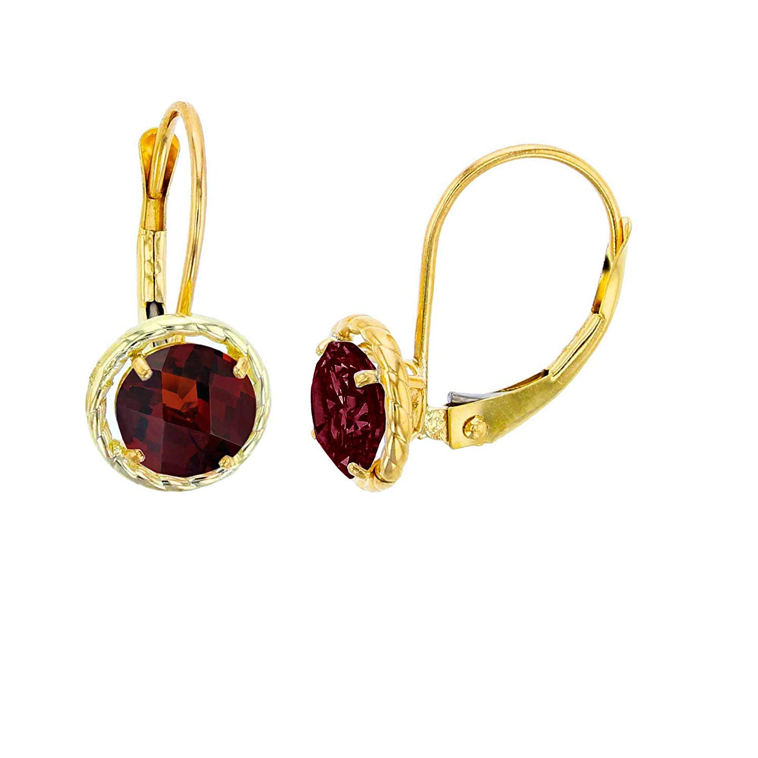 10K Yellow, White & Rose Gold 6mm Round Gemstone Leverback Earrings with Rope Frame | Genuine Birthstone Jewelry for Women | Perfect for Birthdays, Anniversaries & Everyday Elegance