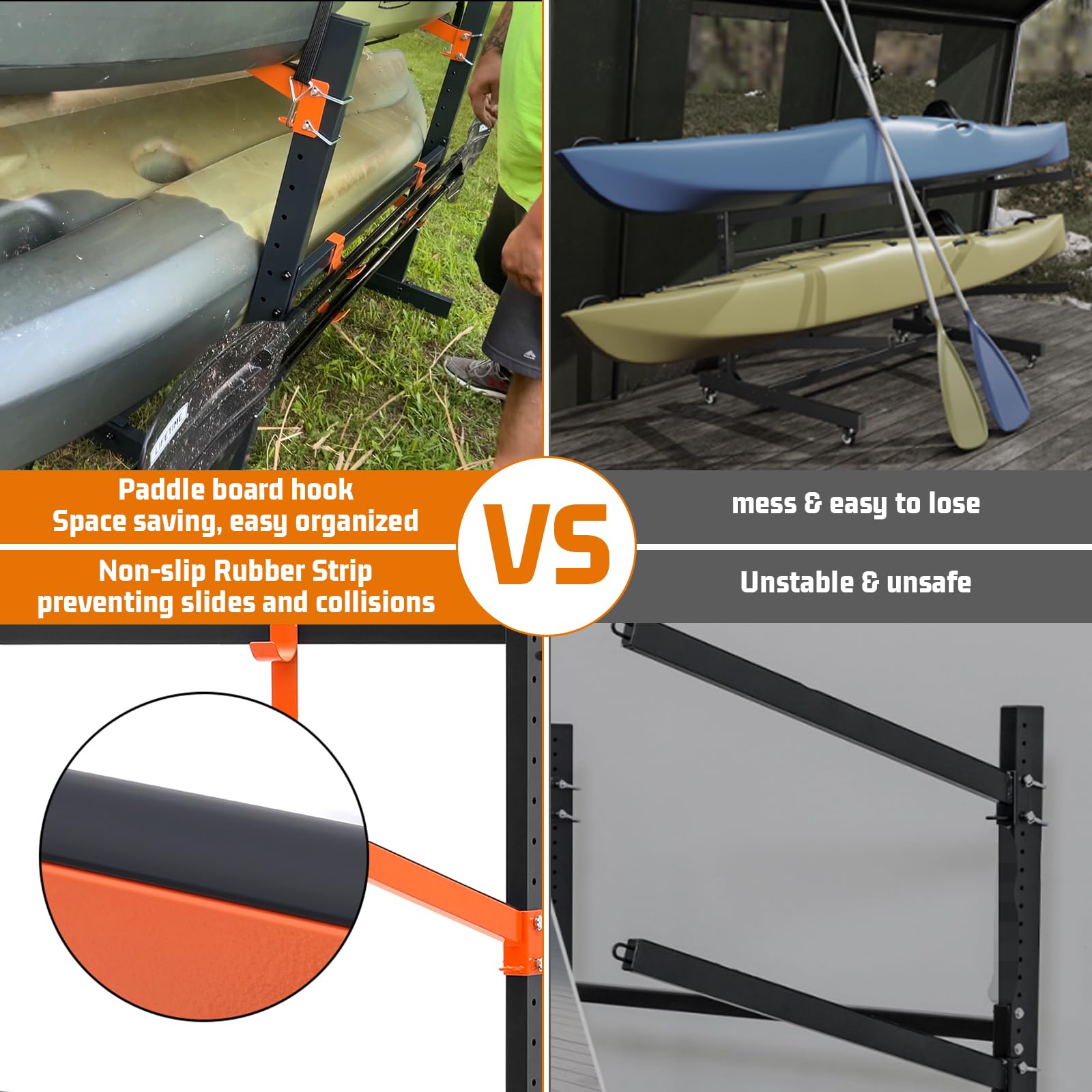 **Heavy Duty Adjustable Kayak Storage Rack for Garage - Freestanding Indoor & Outdoor Kayak Stand for Kayaks, Canoes, Surfboards & Paddleboards - Perfect for Garage, Backyard, or Dock Storage**