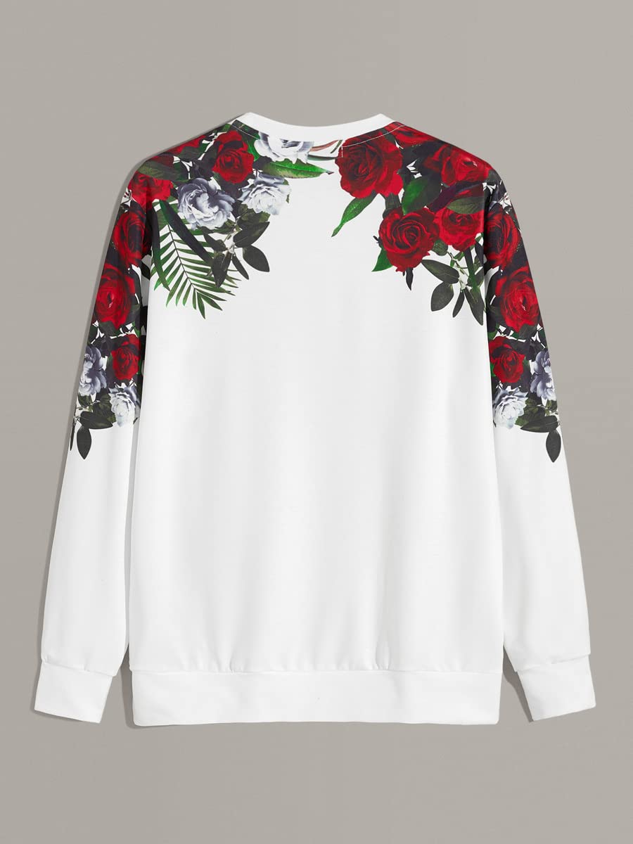 JSBHS Men's Anime Graphic Sweatshirt - Floral & Slogan Print Crew Neck Pullover, Casual Fashion Hoodie (Multi Color, XXL) for Streetwear, Cosplay & Everyday Comfort
