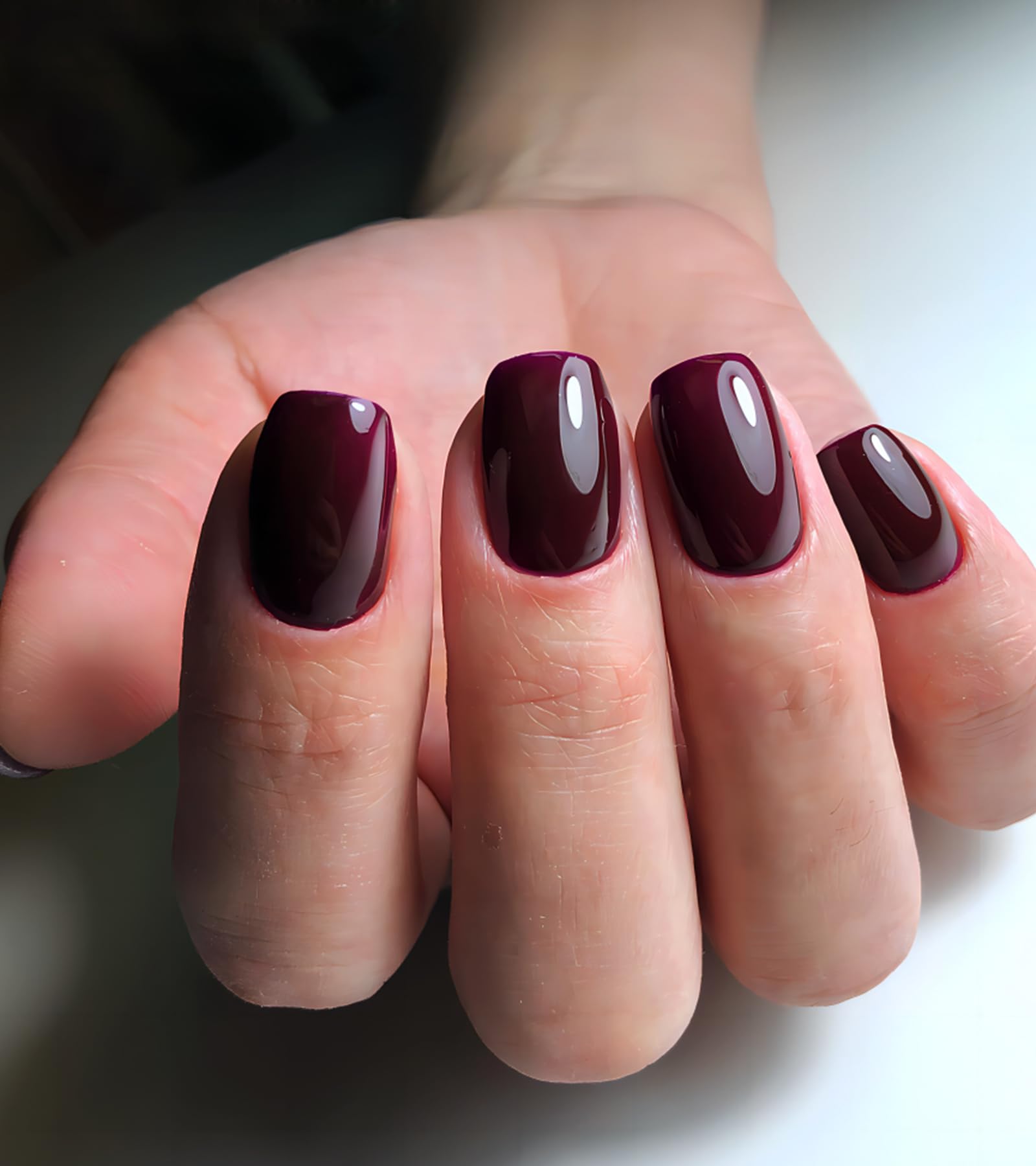 Aegenacess Short Square Press On Nails - 24PCS Jelly Wine Red & Burgundy Fake Nails Kit with Glue & Stickers, 12 Sizes - Perfect for Parties, Weddings & Daily Wear